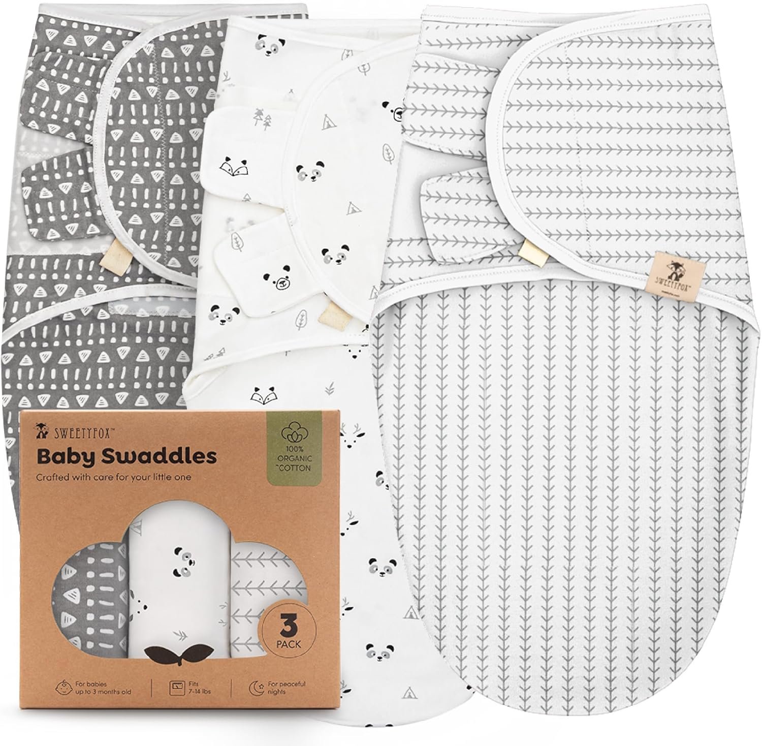 Sweety Fox 3-Pack Organic Baby Swaddles – Swaddles for Newborns, Infant 0-3 Months, Baby Girls, Boys, Soft & Snug Newborn Nursery Swaddling Blankets (Forest)