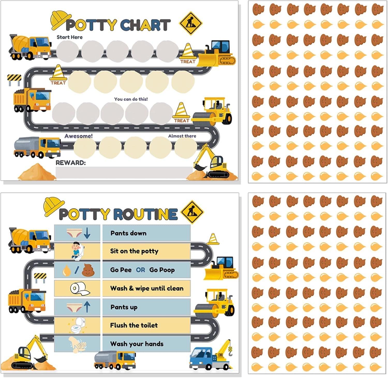 15 Pcs Potty Chart for Toddlers Boys, Truck Themed Potty Training Chart for Toddlers Boys Self-Adhesive Poop Stickers Reward Charts for Toddler Kids (Potty15)