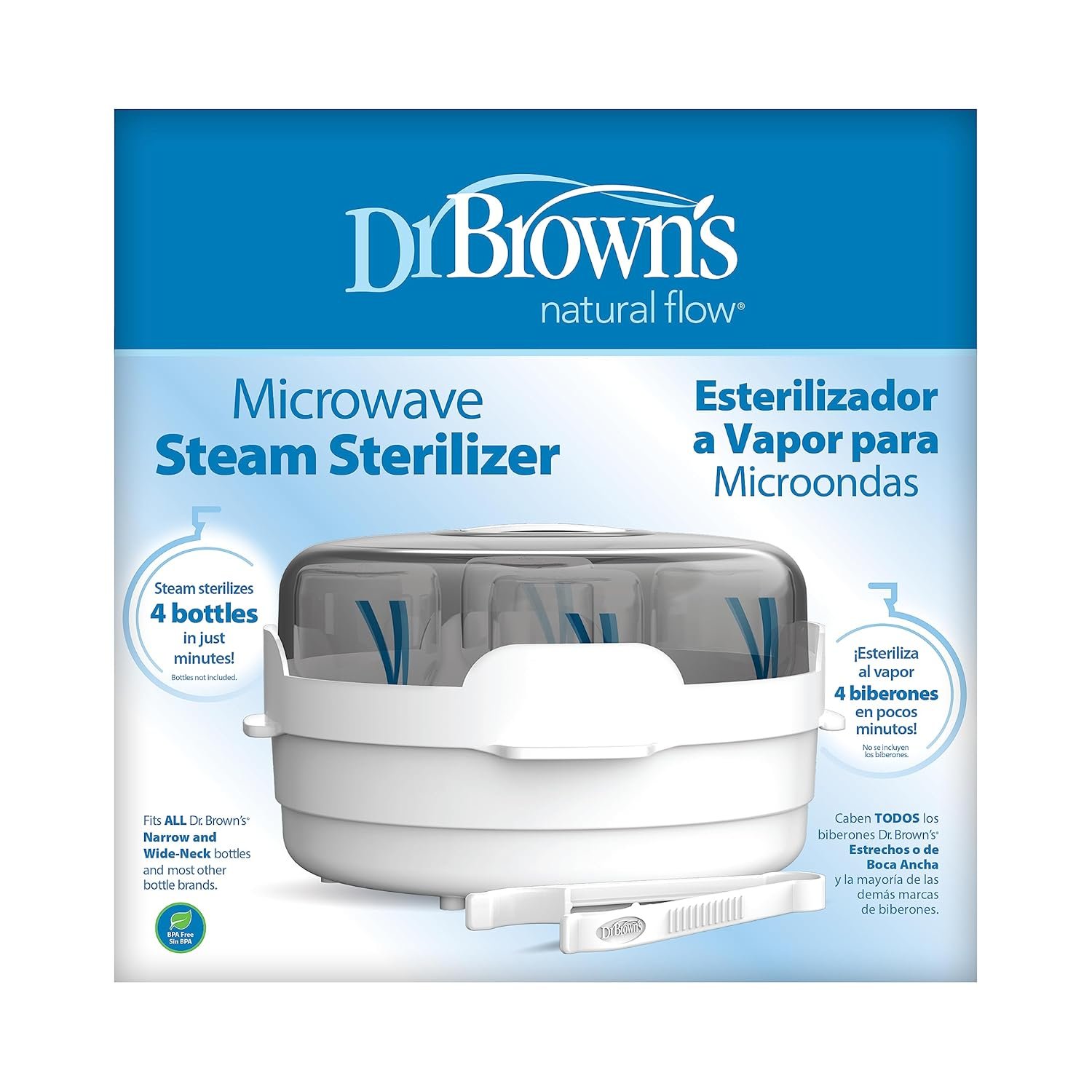 Dr. Brown’s Microwave Steam – for Baby Bottles, Nipples, Bottle Parts, Pacifiers, Teethers and Breast Pump Parts