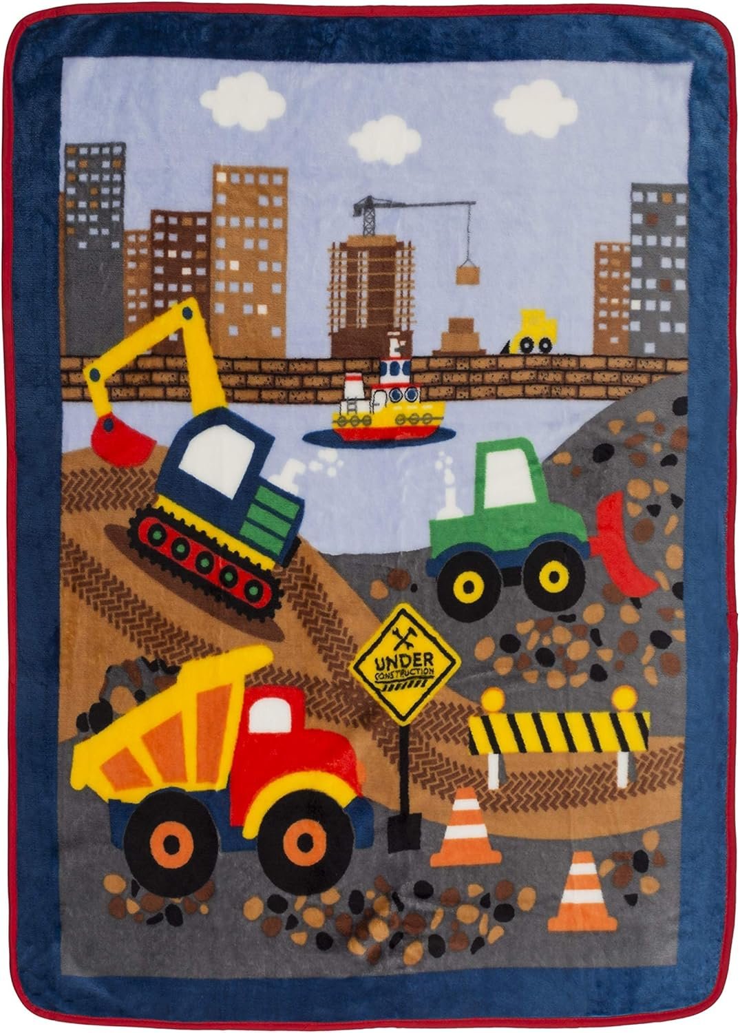 EVERYDAY KIDS Toddler Throw Blanket – 30″ by 40″ – Under Construction – Super Soft, Plush, Warm and Comfortable