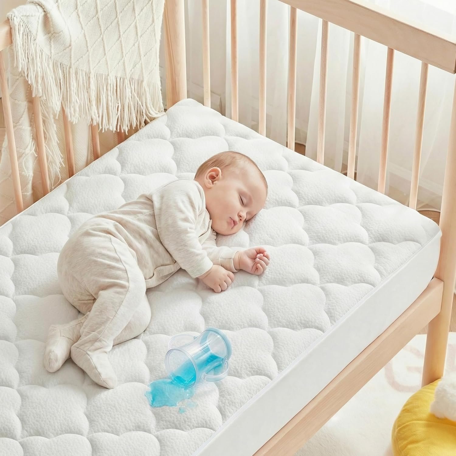 SLEEP ZONE Waterproof Crib Mattress Protector Pad – Quilted, Fitted Baby Mattress Cover 28″x52″ – Soft Breathable Toddler Mattress Pad Noiseless Infant Bed Topper – Deep Pocket 14″, White