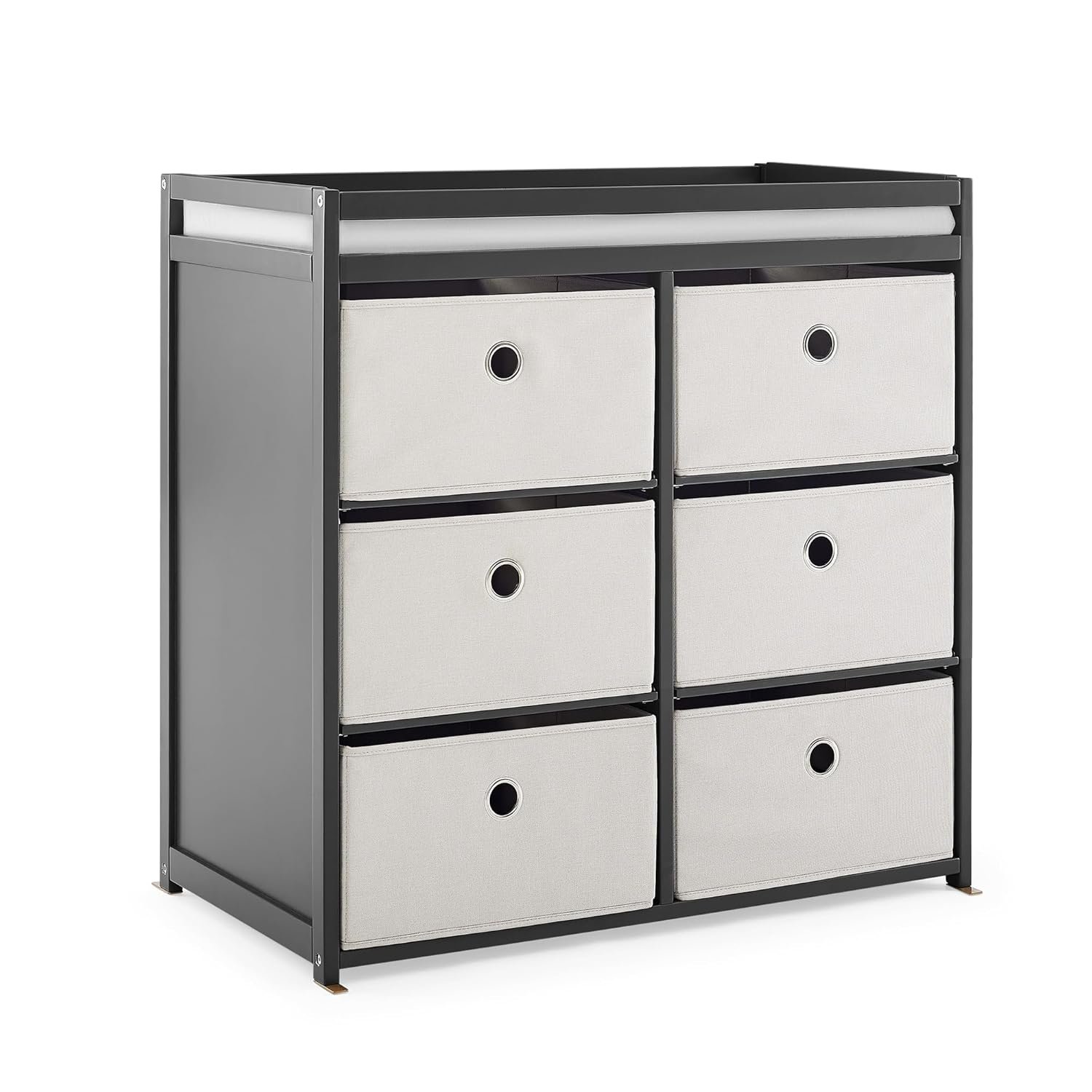Delta Children Hayes Changing Table and Dresser for Bedroom with 6 Fabric Drawers, Charcoal Grey/Flax