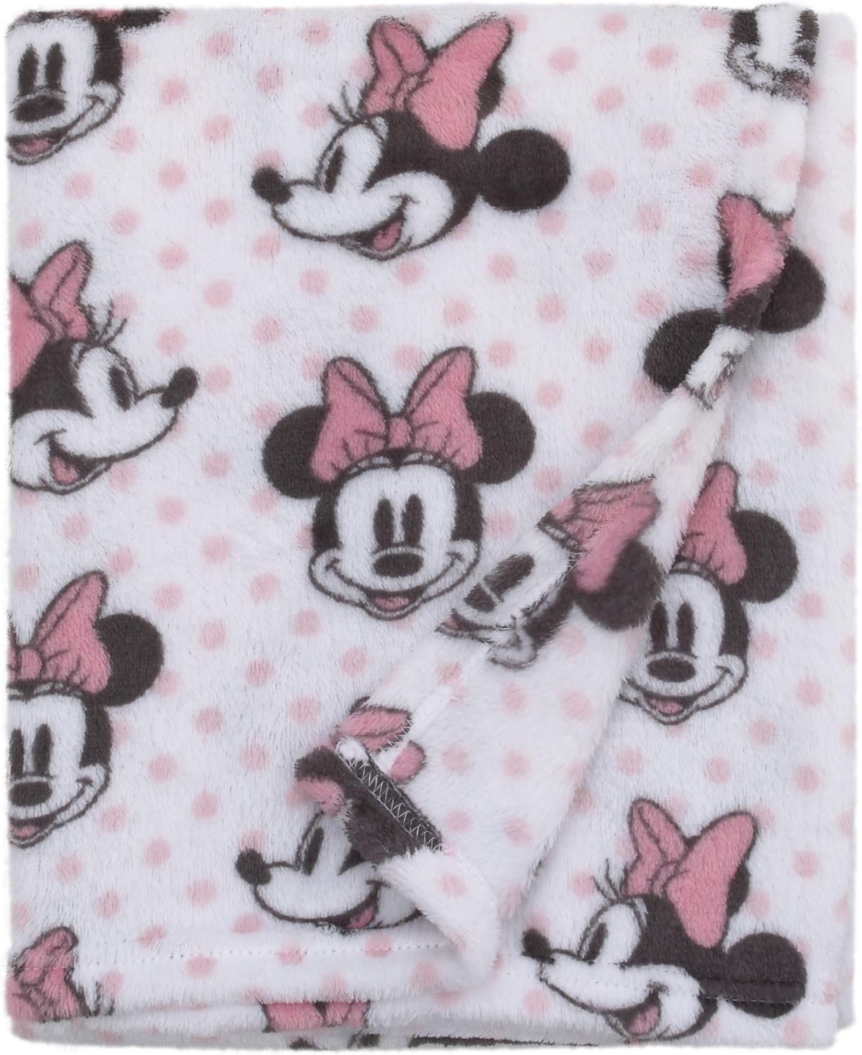 Disney Minnie Mouse, Pink, White And Black Super Soft Plush Baby Blanket, Pink, White, Black