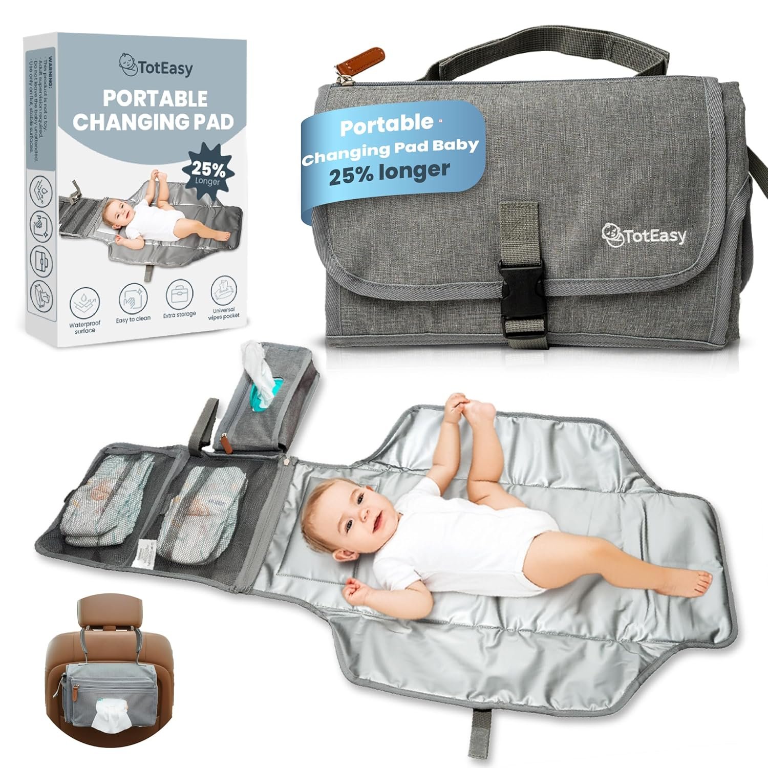 Portable Changing Pad – Changing Pad Travel Extra Long Waterproof with Storage and Wipes Pocket – Foldable Baby Diaper Changing Pad – Portable Changing Station for Travel, On-the-Go Parents & Newborns