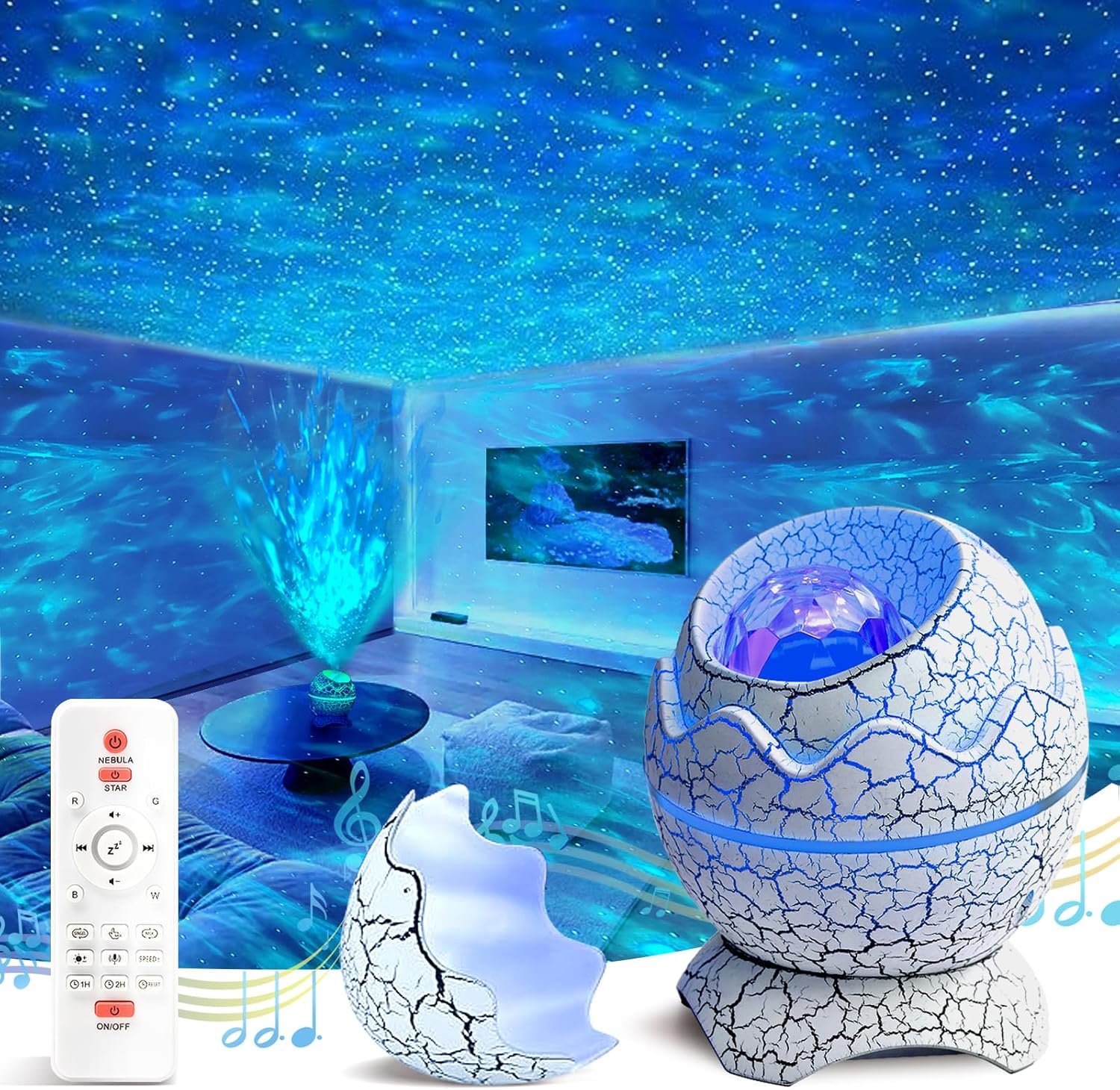 XQBX Dinosaur Egg Galaxy Projector an Aurora Projector with Bluetooth Speaker & White Noise – Valentine’s Gift for Her/Him, Room Decor, Soothing Sleep Aid Gifts for Teen Girls/Boys