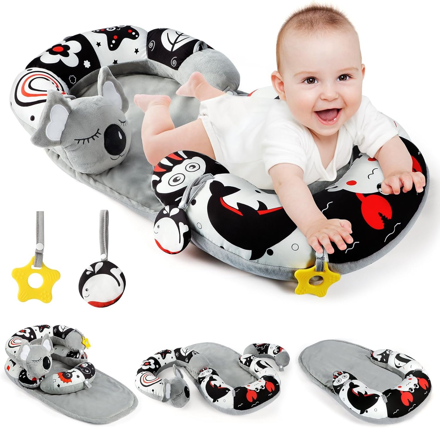 URMYWO Tummy Time Activity Mat – Cozy Tummy Time Mat for Newborn 0-12 Months, Breathable Soft Infant Baby Sit Me Up Floor Seat Early Sensory Development Play Toys Baby Registry Research Shower Gifts