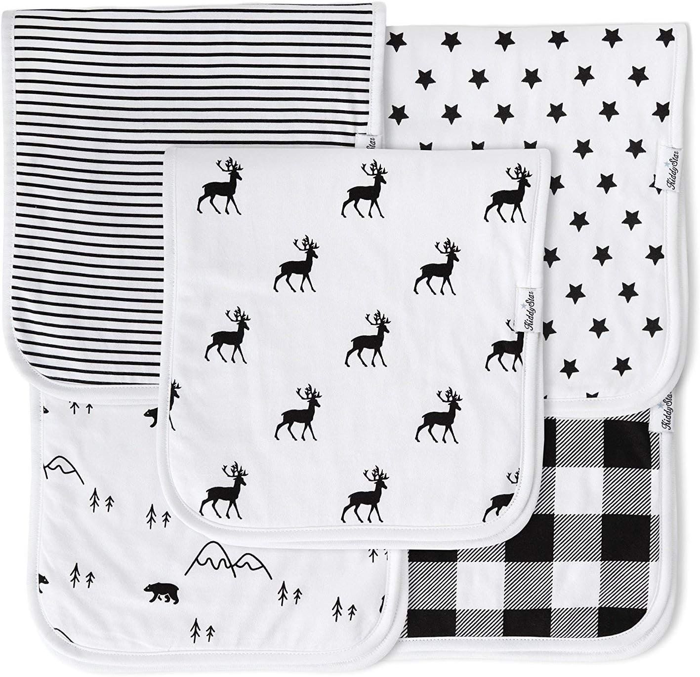 KiddyStar 5-Pack Burp Cloths – Organic Cotton, Soft, Large & Absorbent 3-Layer Towels for Newborns – Essential for Feeding & Spit-Up