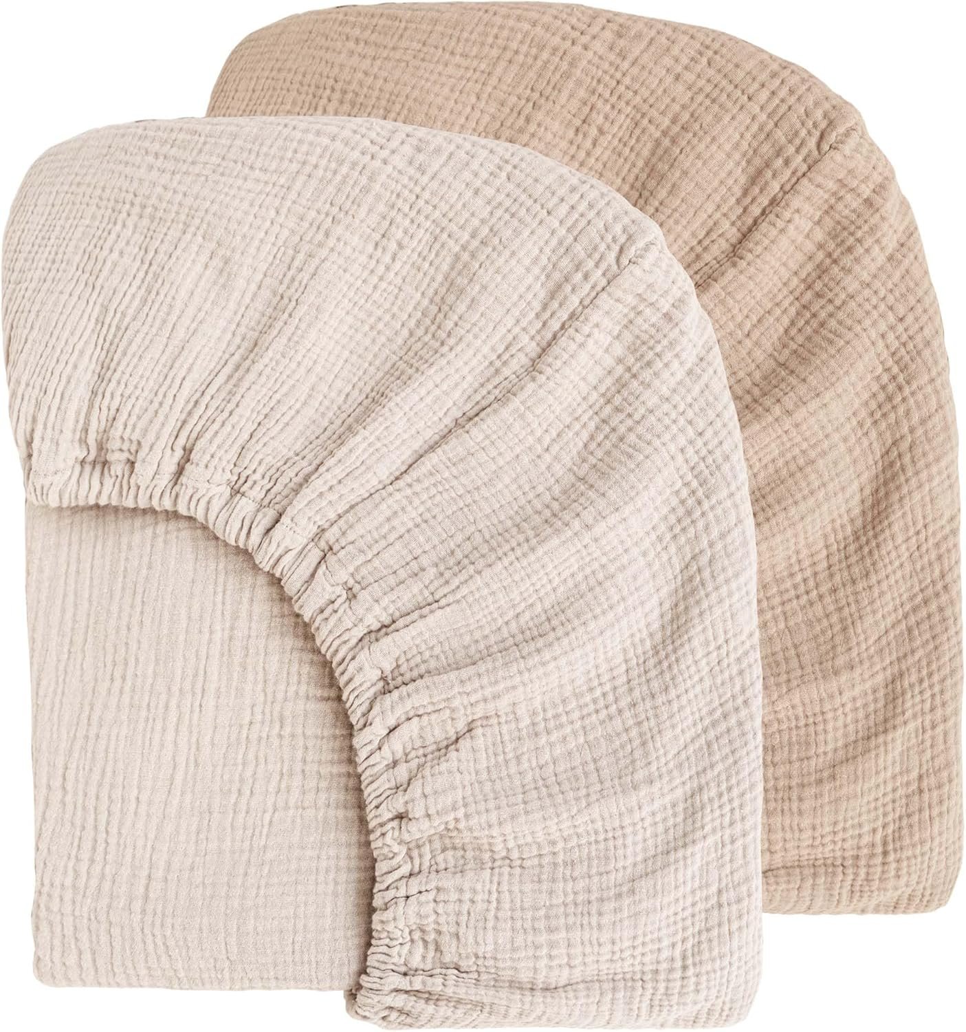 MairMore Muslin Crib Sheets for Baby Girls and Boys, Neutral Fitted Baby Bed Sheets for Standard Crib & Toddler Mattress – Soft and Breathable – 52″x28″ (Ash & Ivory)