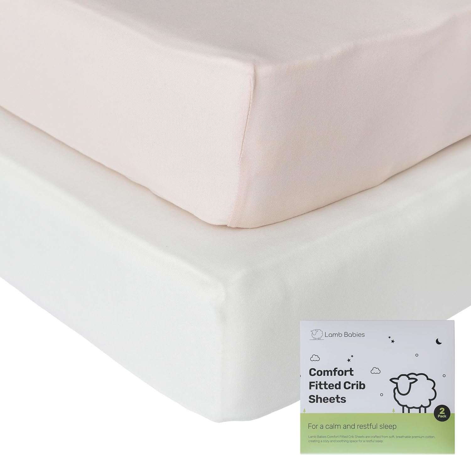 Cotton Crib Sheets for Baby, Soft Breathable Fitted Sheets for Boys & Girls, Snug Secure Fit for Standard Crib Mattress, Easy Care Baby Bedding, 2 Pack, White & Pink