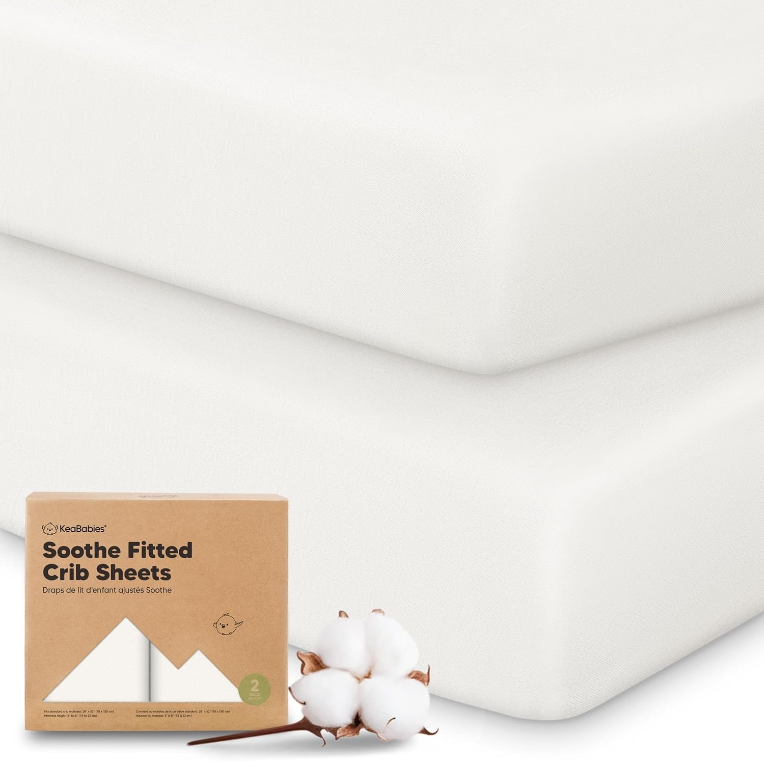 KeaBabies 2-Pack Organic Crib Sheets for Boys, Girls – 52×28 Fitted Crib Mattress Sheet Neutral, Breathable Jersey Cotton Cover for Baby Bed, Toddler Mattress, Soft & Cute Prints (Soft White)