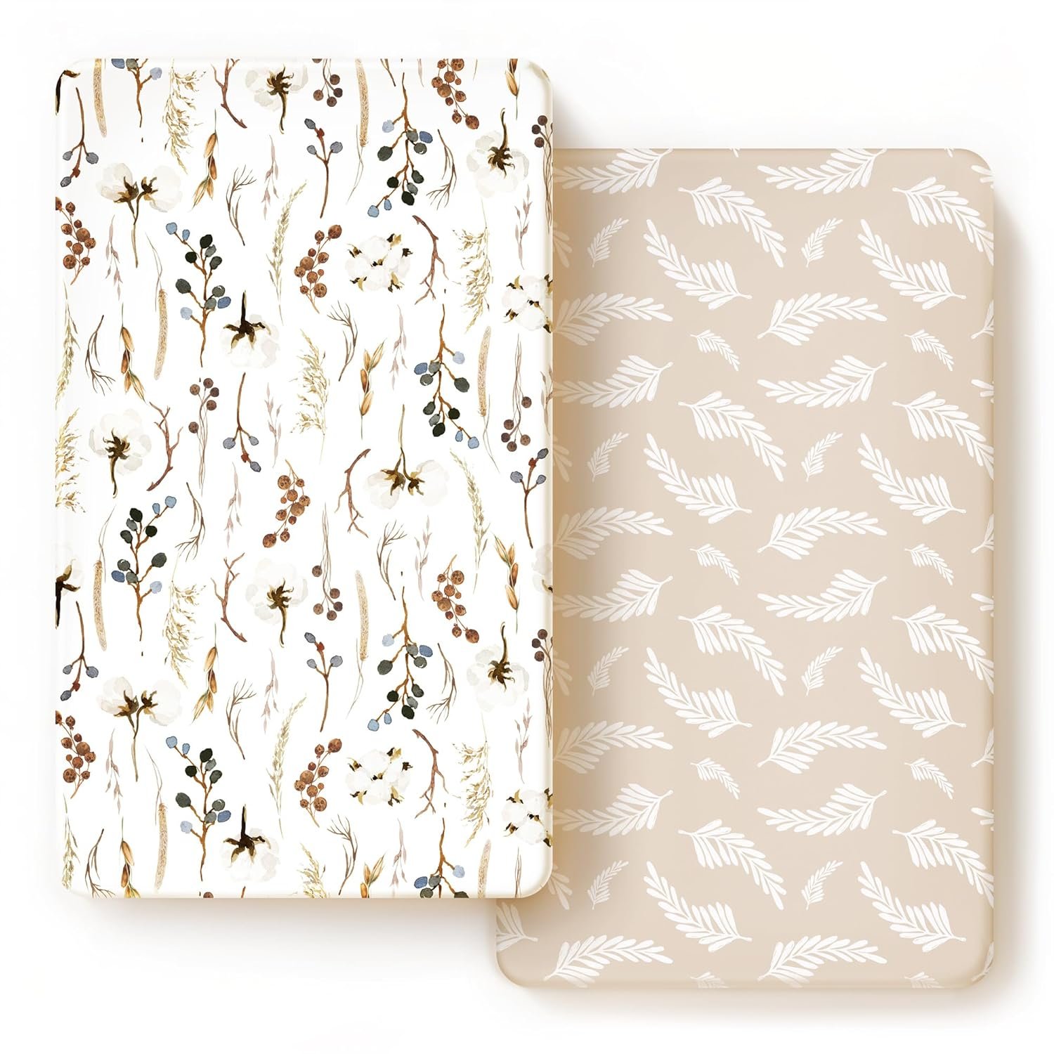 Stretch Ultra Soft Jersey Knit Fitted Crib Sheets Set 2 Pack, Fits All Standard Crib Mattress Pads Safe and Snug, Stylish Pretty Flora for Baby, Beige
