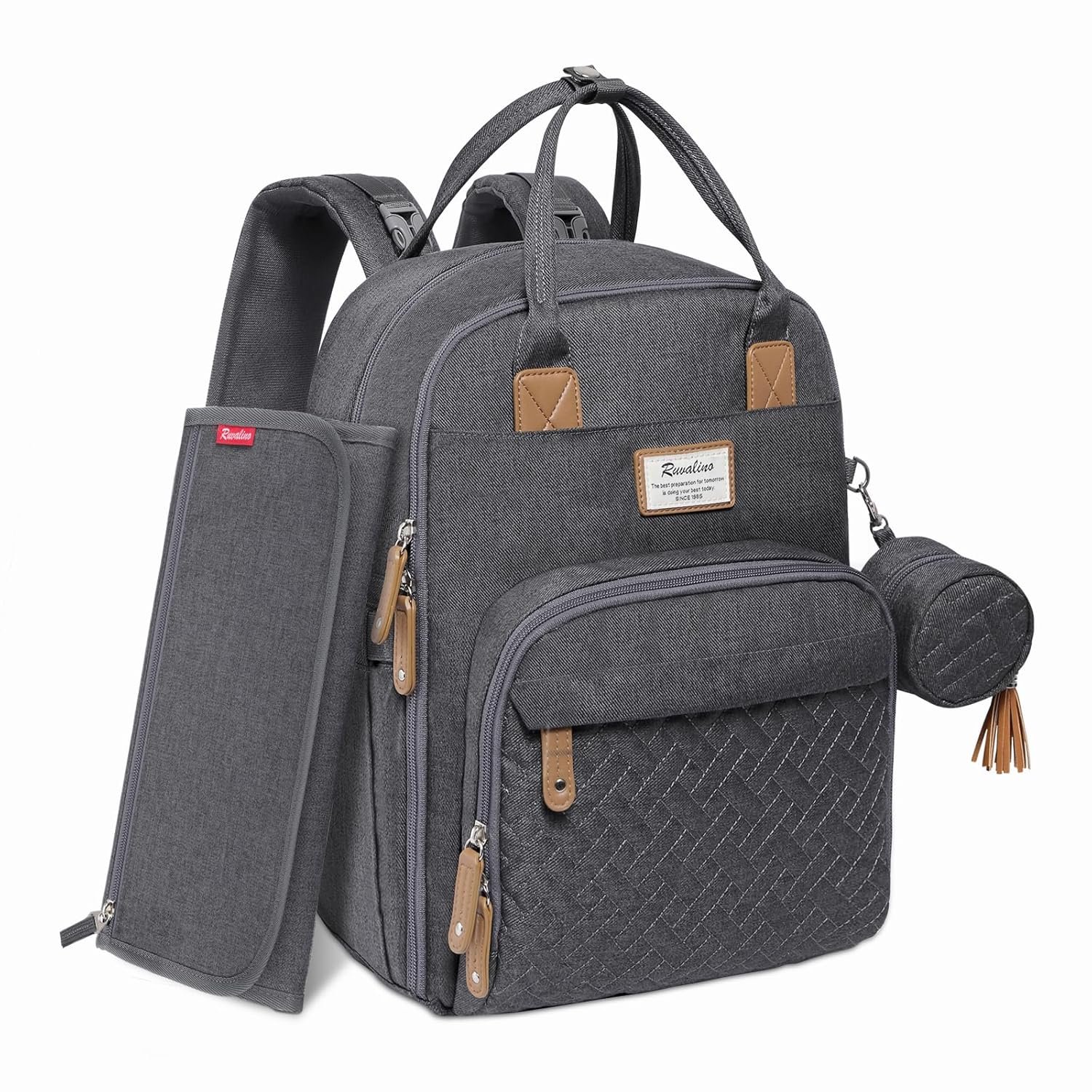RUVALINO Diaper Bag Backpack, Multifunction Travel Pack Maternity Baby Changing Bags, Large Capacity, Waterproof, Dark Gray | Multifunction, Travel Pack, Maternity, Baby Changing Bags, Waterproof