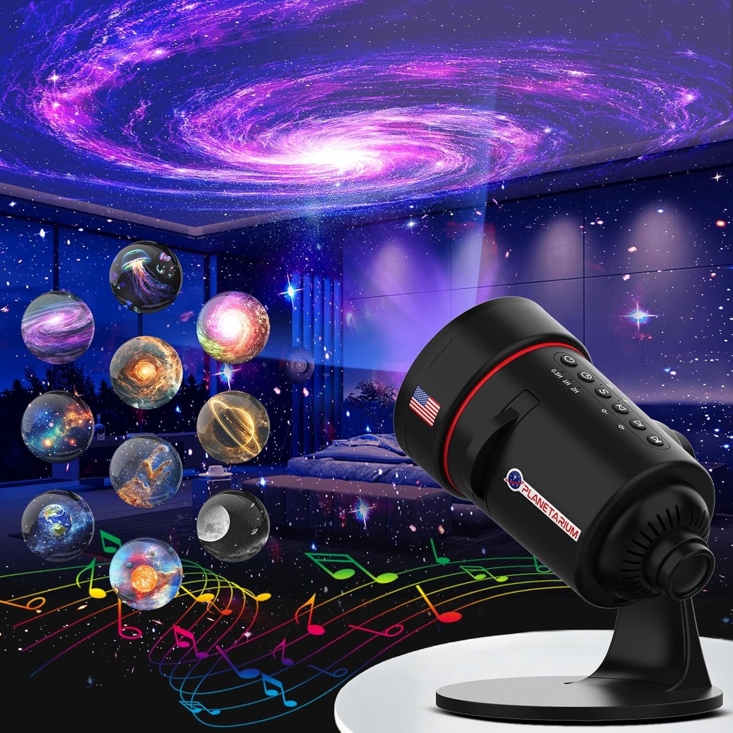 [White Noise] Galaxy Projector with Sound Machine 28 Soothing Sounds Memory Function Sleeping Timer Star Light Planetarium Projector with Starry Sky Space Solar System Moon Nebula for Adults Baby Kids