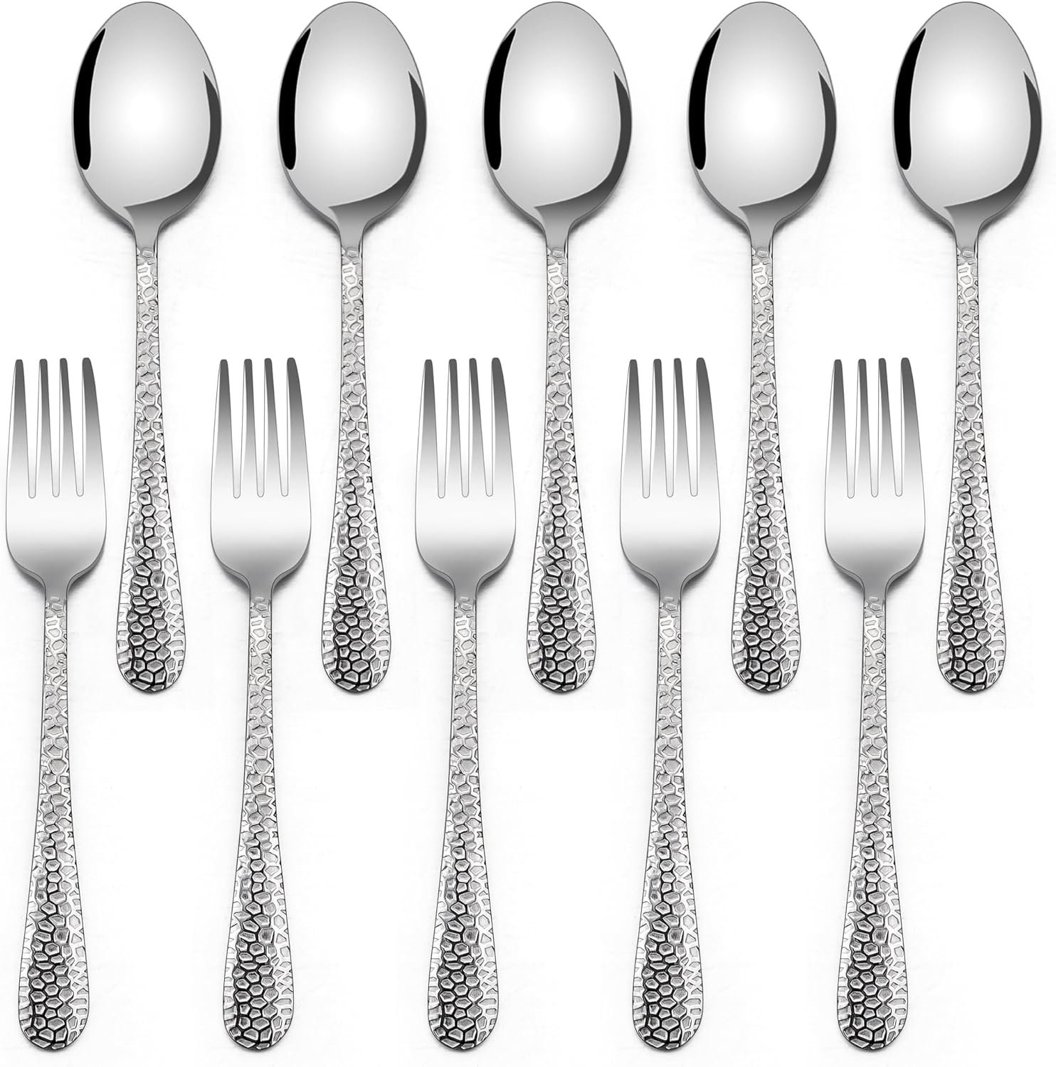E-far Toddler Forks and Spoons Set, 10-Piece Stainless Steel Toddler Utensils Kids Safe Silverware for Self Feeding, Healthy & Non-Toxic, Dishwasher Safe