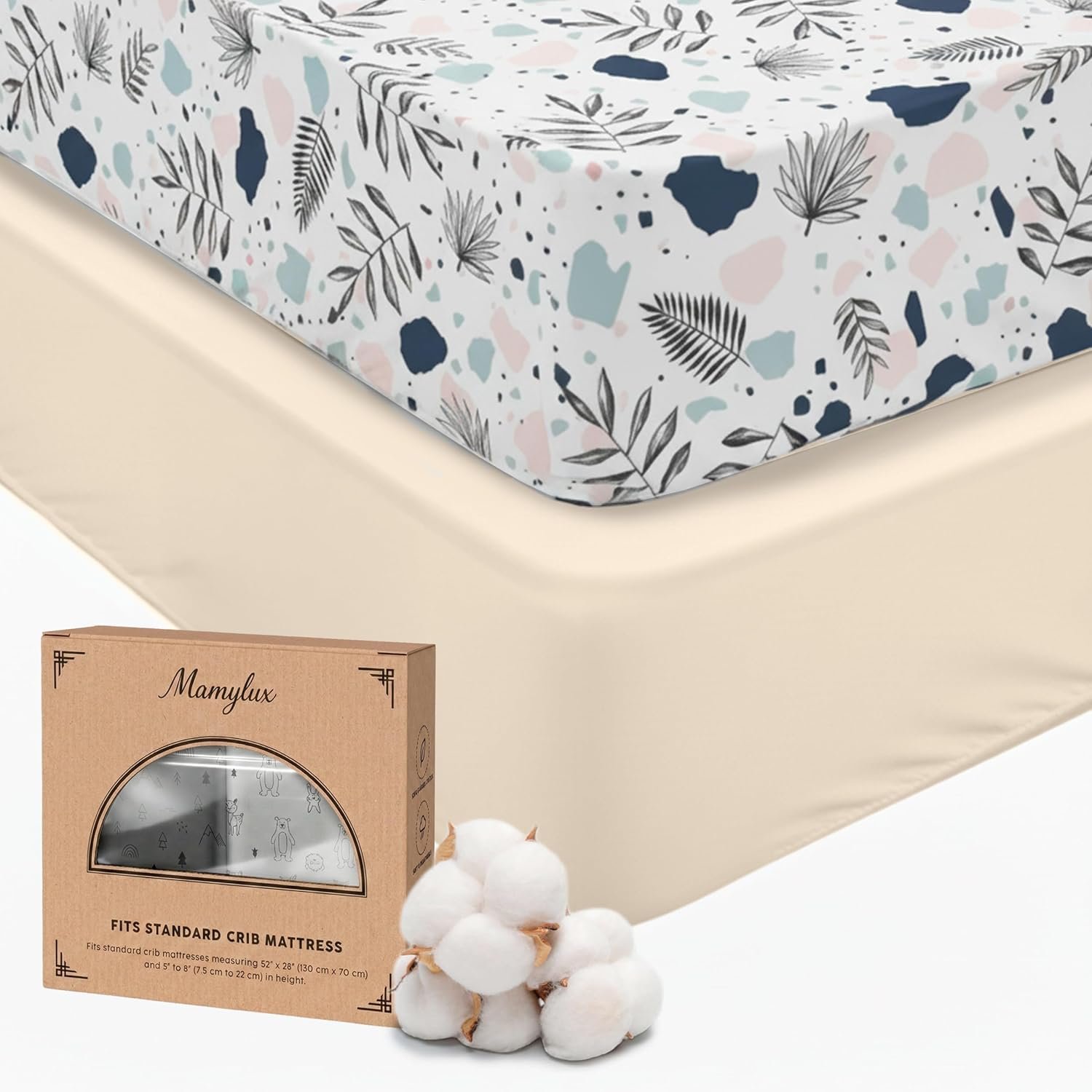 2-Pack 100% Jersey Cotton Crib Sheets for Boys & Girls – Fitted 52”x28”, Breathable & Ultra-Soft Baby Bedding, Neutral Beige & Modern Leaf Design for Newborns & Toddlers