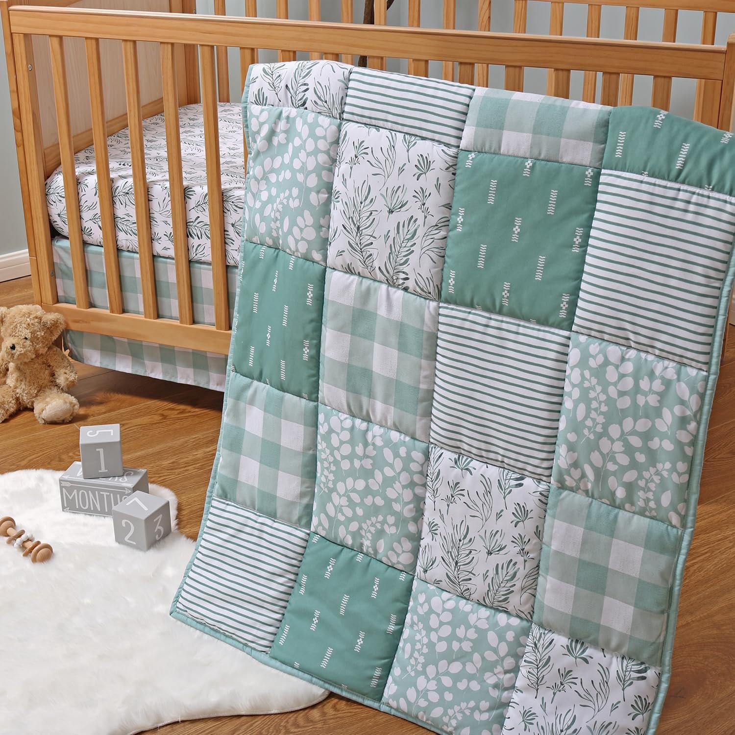 The Peanutshell 3 Piece Baby Crib Bedding Set for Boys & Girls – Newborn, Infant & Toddler Nursery Bed Set Decor with Fitted Crib Sheet, Dust Ruffle, Comforter