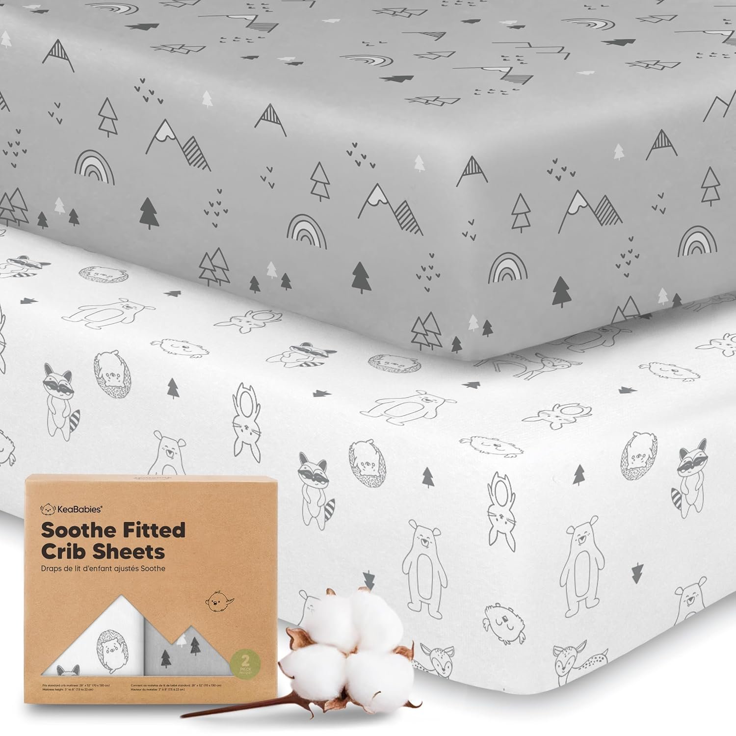 KeaBabies 2-Pack Organic Crib Sheets for Boys, Girls – 52×28 Fitted Crib Mattress Sheet Neutral, Breathable Jersey Cotton Cover for Baby Bed, Toddler Mattress, Soft & Cute Prints (Woodland)
