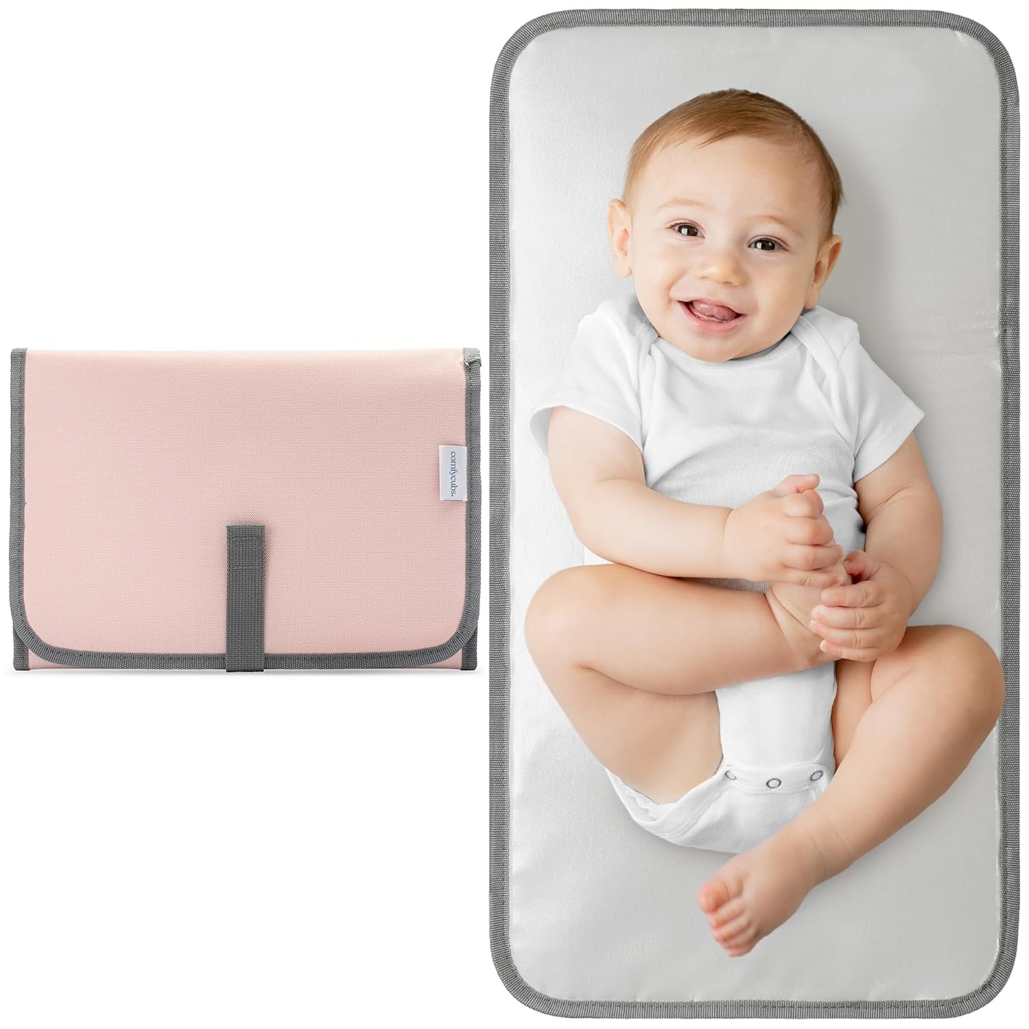 Comfy Cubs Baby Changing Pad Compact Size – Waterproof Diaper Changing Mat with Cushioned Pillow – Soft & Lightweight, Foldable Design for Travel – Stylish Design for Boys and Girls – Pink Blush