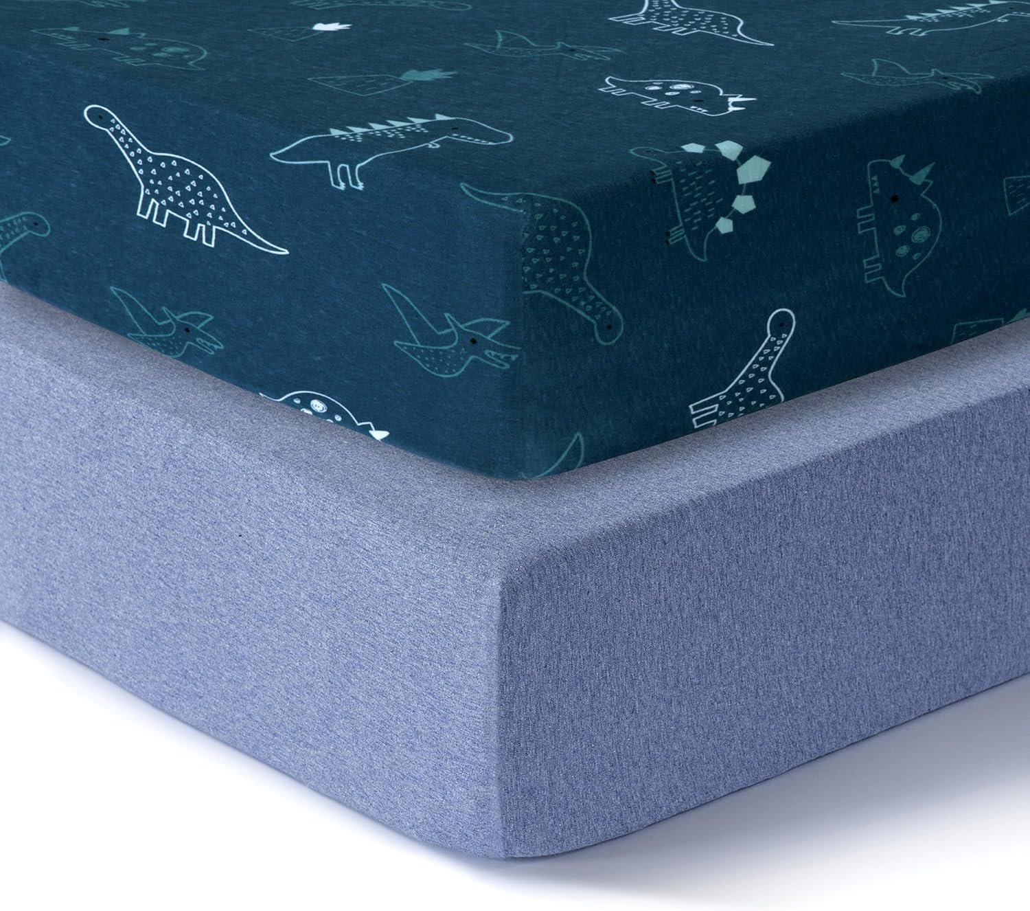 Dreamology Cotton Crib Sheets,2-Pack,Standard Crib Sheets Boys,Girls,100% Cotton Crib sheets,Baby Crib sheet,Cotton Crib Sheet Fitted and Toddler Bed Sheets,52×28 Crib Mattress Sheet | Dino,Denim Blue