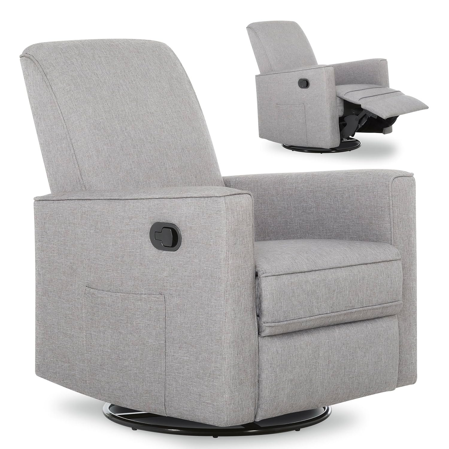 Evolur Raleigh Upholstered Manual Glider Recliner– Rocking & 360° Swivel with Smooth Glide – Greenguard Gold & FSC Certified – Modern Nursery and Living Room Chair in Light Grey