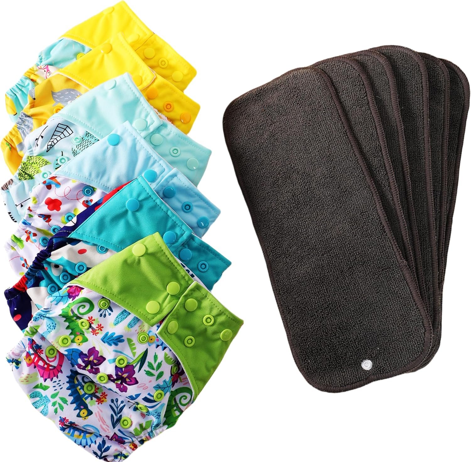 Cloth Diapers 6 Pack with 6 Inserts & 1 Wet Bag – Waterproof Cover, Washable, Reusable & One Size Adjustable Pocket Diapers for Newborns and Toddlers (Bear Set)