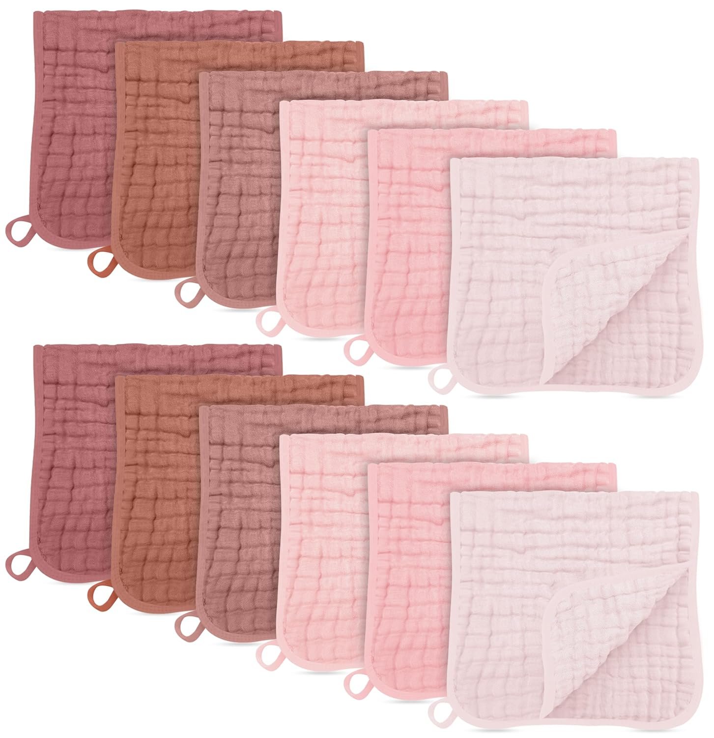 SWEET DOLPHIN 12 Pack Muslin Burp Cloths Large 100% Cotton Burping Clothes for Baby Drool – Absorbent and Soft Boys & Girls Milk Spit Up Rags for Newborn Essentials Registry – Dewy Petal