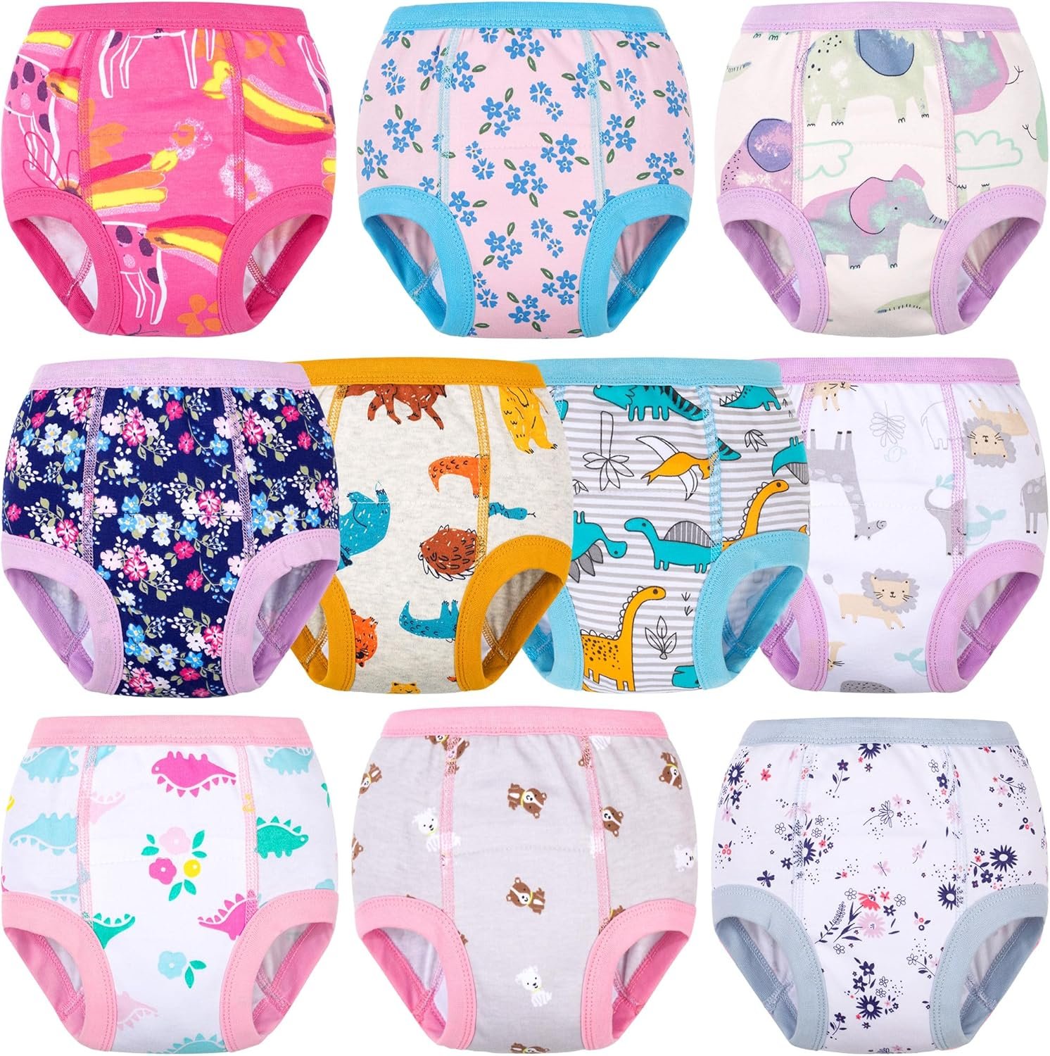 BIG ELEPHANT 10-Packs Training Underwear Absorbent Toddler Potty Trained Pants for Boys and Girls, 12 Months – 9 Years