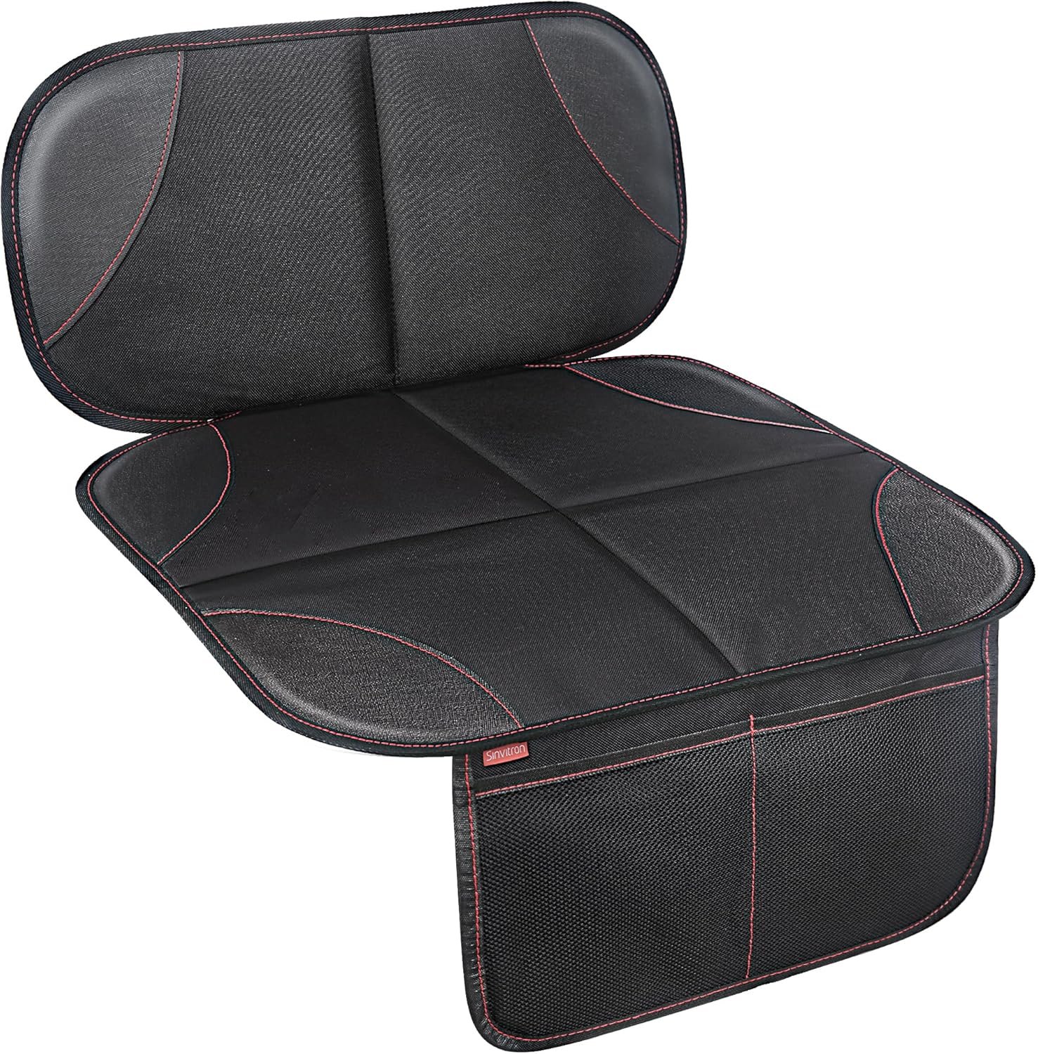 Sinvitron Car Seat Protector for Kids, Anti-Slip Thick Padding, Seat Mark Protection, 2 Storage Pockets for Toys & Snacks, Universal Fit for Most Vehicles (Black, 1 Pack)