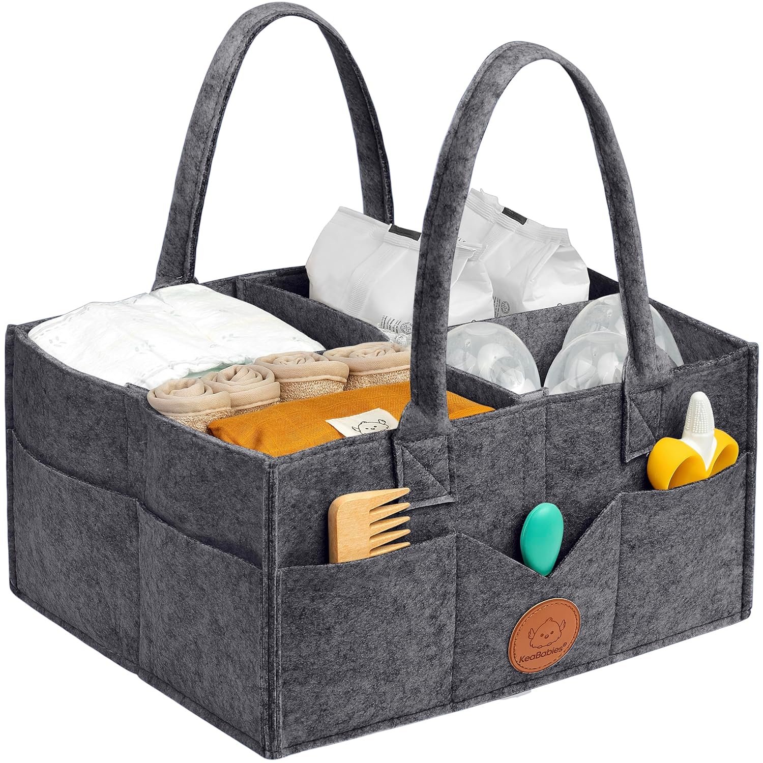 KeaBabies Baby Diaper Caddy Organizer with Handle – Portable Baby Car Organizers and Storage for Nursery, Changing Table, Large Shower Gift Basket for New Mom Gifts & Boy Girl Registry (Mystic Gray)