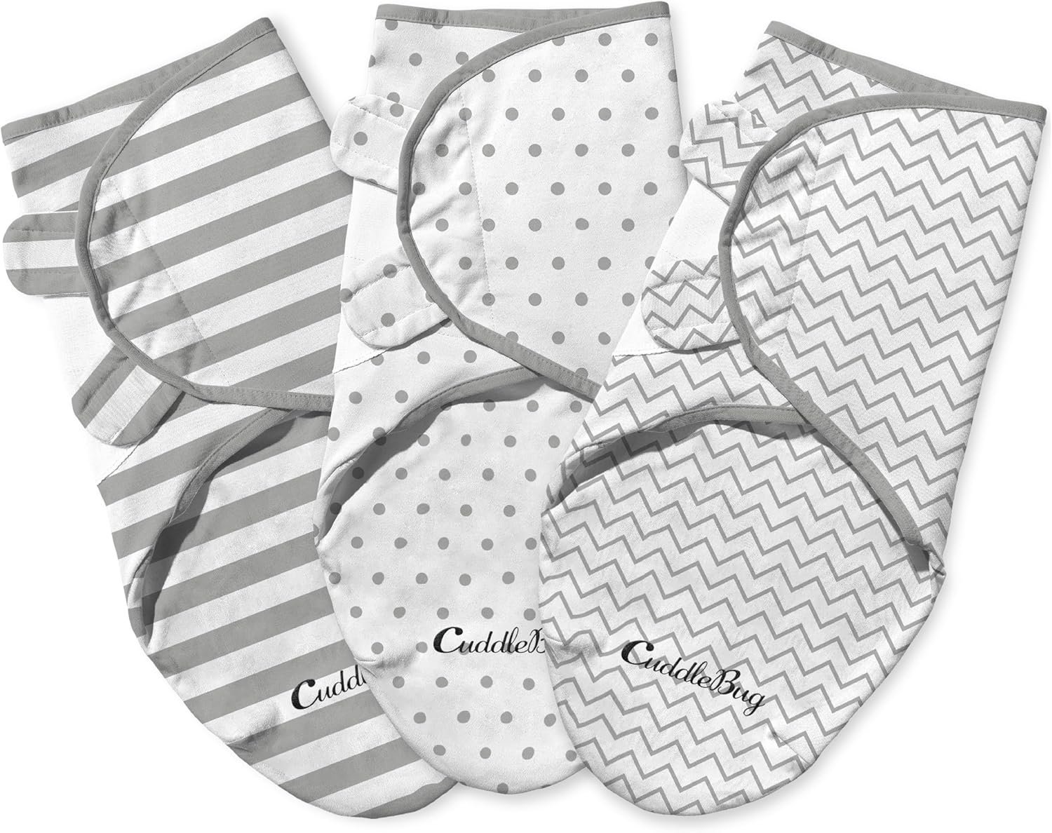 CuddleBug Swaddles for Newborns (3-Pack) – 100% Cotton Velcro Baby Swaddles 0-3 Months, Machine Washable Newborn Sleep Sacks, Snug Baby Swaddle Blanket (Spots & Stripes)