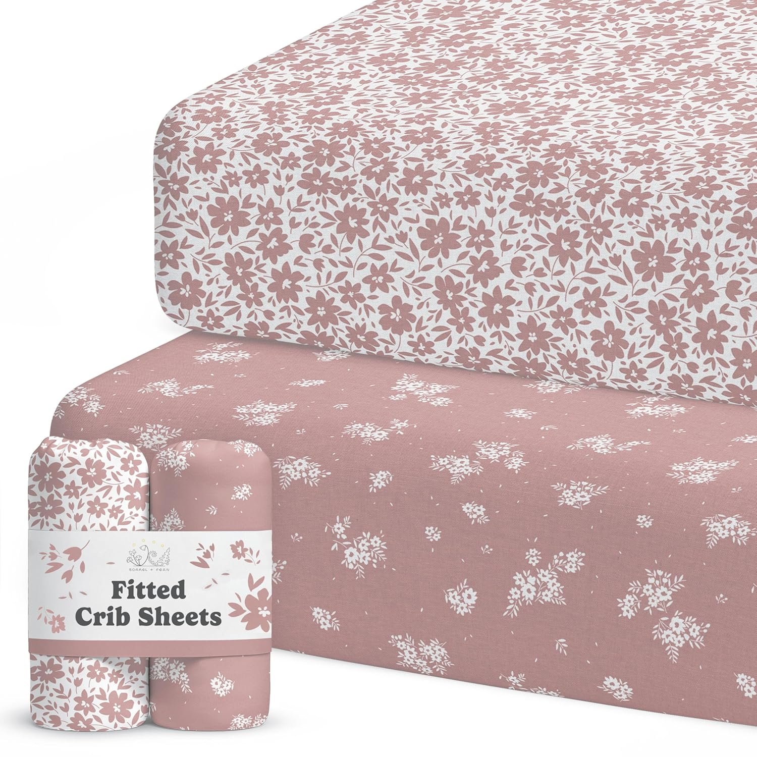 Crib Sheets Neutral – Fitted Baby Crib Sheets Bed for Girl Boy – 2 Pack Standard & Toddler Mattress (Antique Rose) – Buttery Soft Organic Cotton Blend