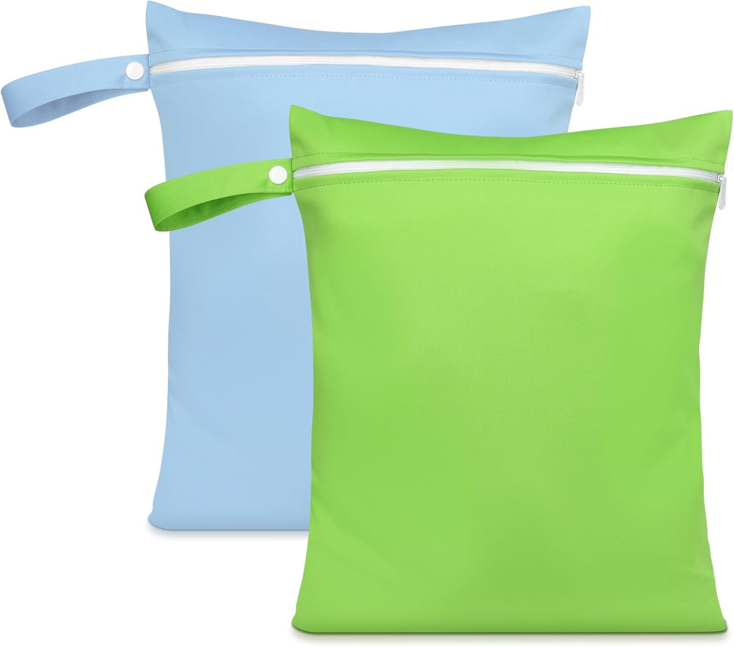 2PCS Wet Bags, Reusable Cloth Diaper Bags with Handle and Zipper, Lightweight Waterproof Travel Laundry Bag, Washable Wet Dry Bag for Baby Items Travel Beach Swimming Gym Camping(Green&Blue)