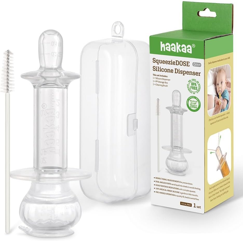 Haakaa SqueezieDOSE Silicone Liquid Dispenser (8ml) – Multi-Purpose Baby Feeding Syringe/Liquid Medicine Dispenser – Accurate Dosing for Kids’ Medication 0 Month +