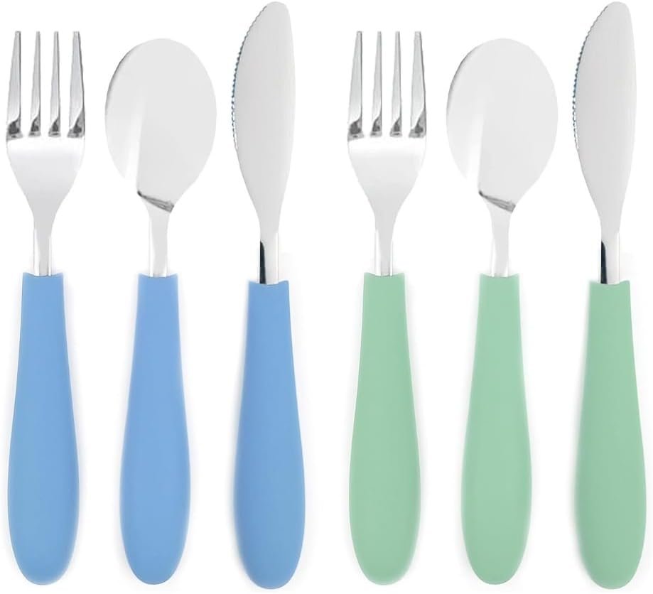 Elk and Friends Kids Silverware with Silicone Handle | Childrens Safe Flatware | Kids Utensils | Spoon + Fork + Knife set | 4 years+ | 6 Pieces