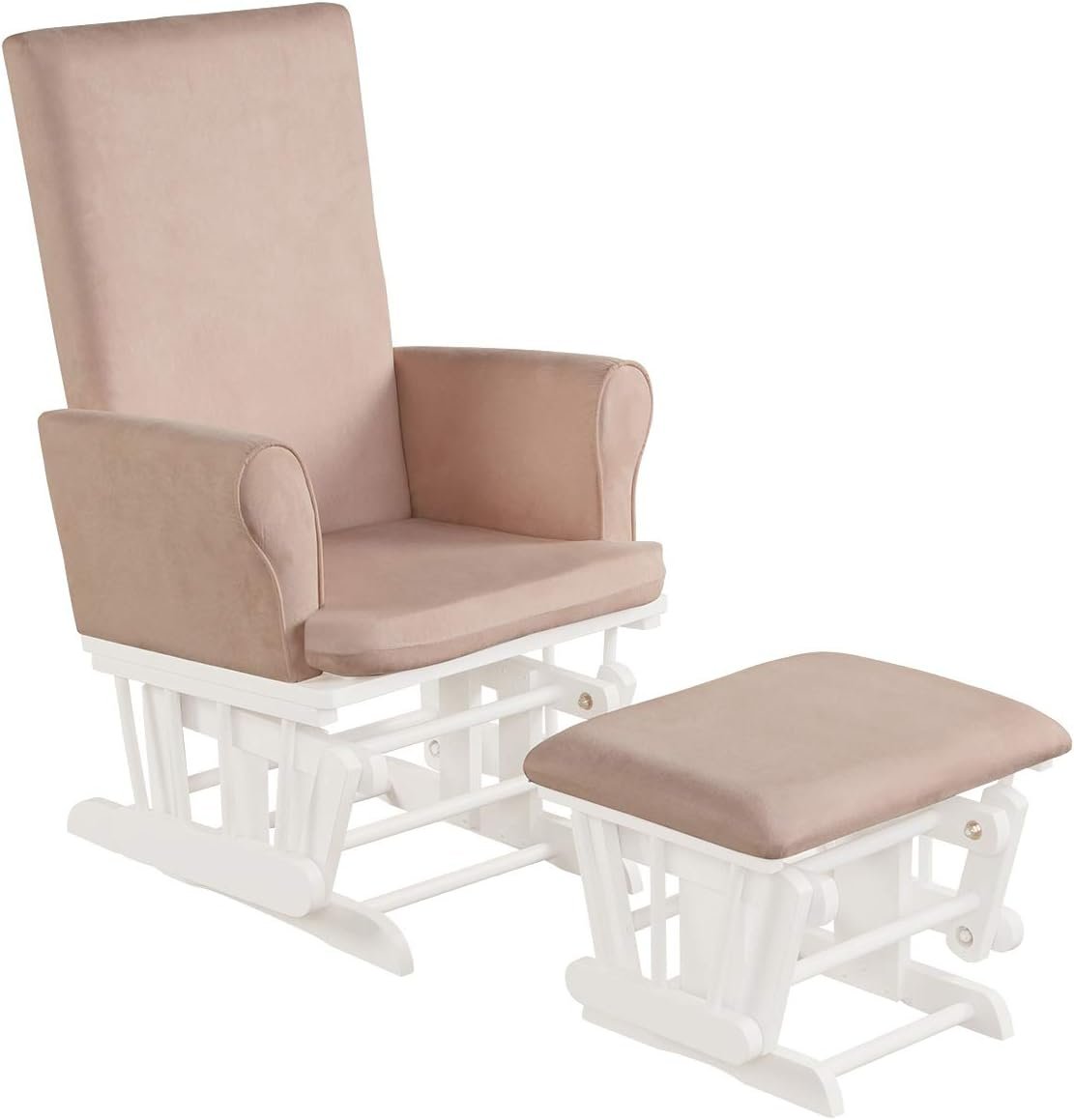 Costzon Baby Glider and Ottoman Cushion Set, Wood Baby Rocker Nursery Furniture for Napping, Nursing, Reading, Upholstered Hoop Glider & Ottoman Comfort Nursery Chair w/Padded Armrests (Pink)