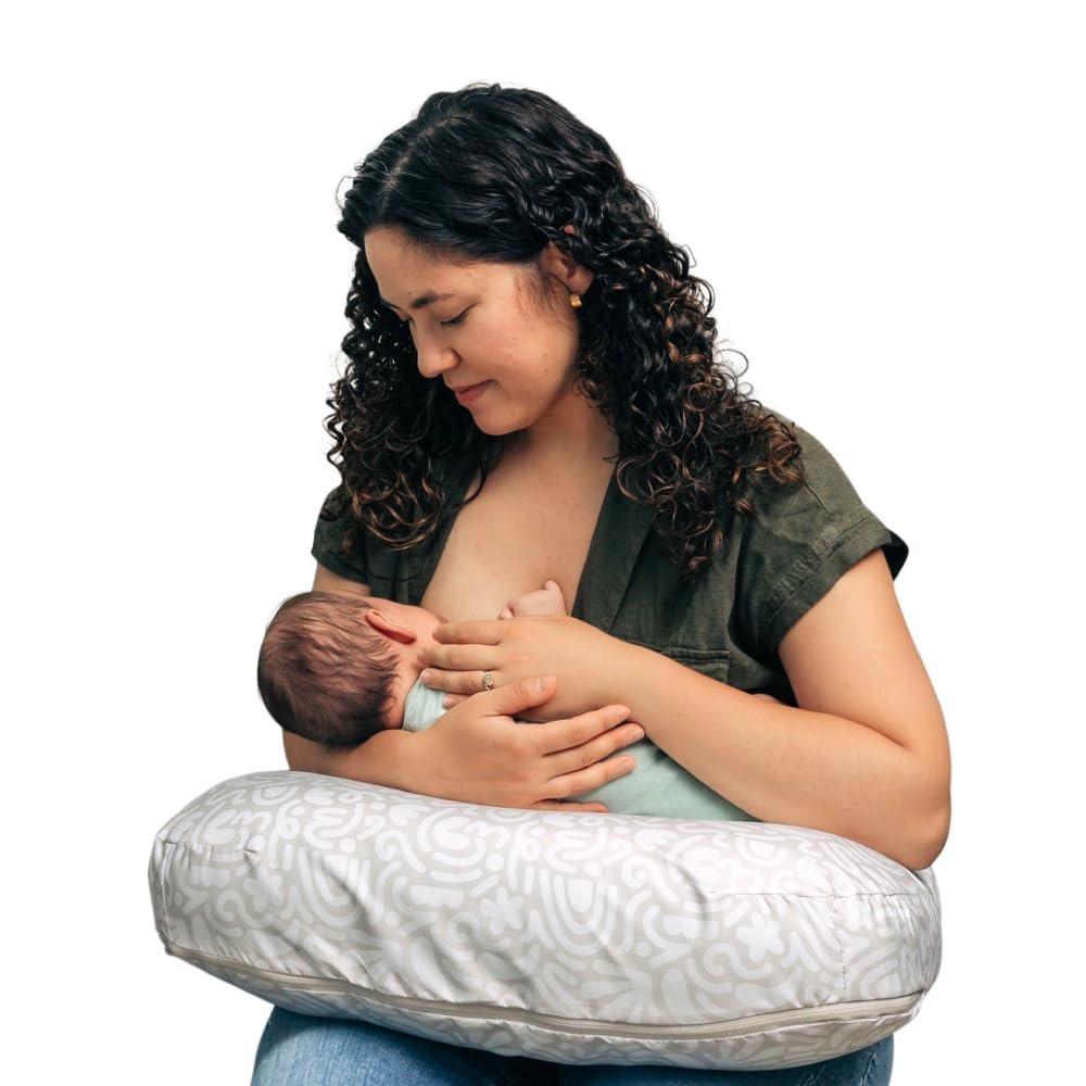 Boppy Nursing Pillow – Firm, Ergonomic U-Shaped Bottle and Breastfeeding Pillow with High Lift for Comfort and Support, Spacious Surface – Cream Retro Squiggles