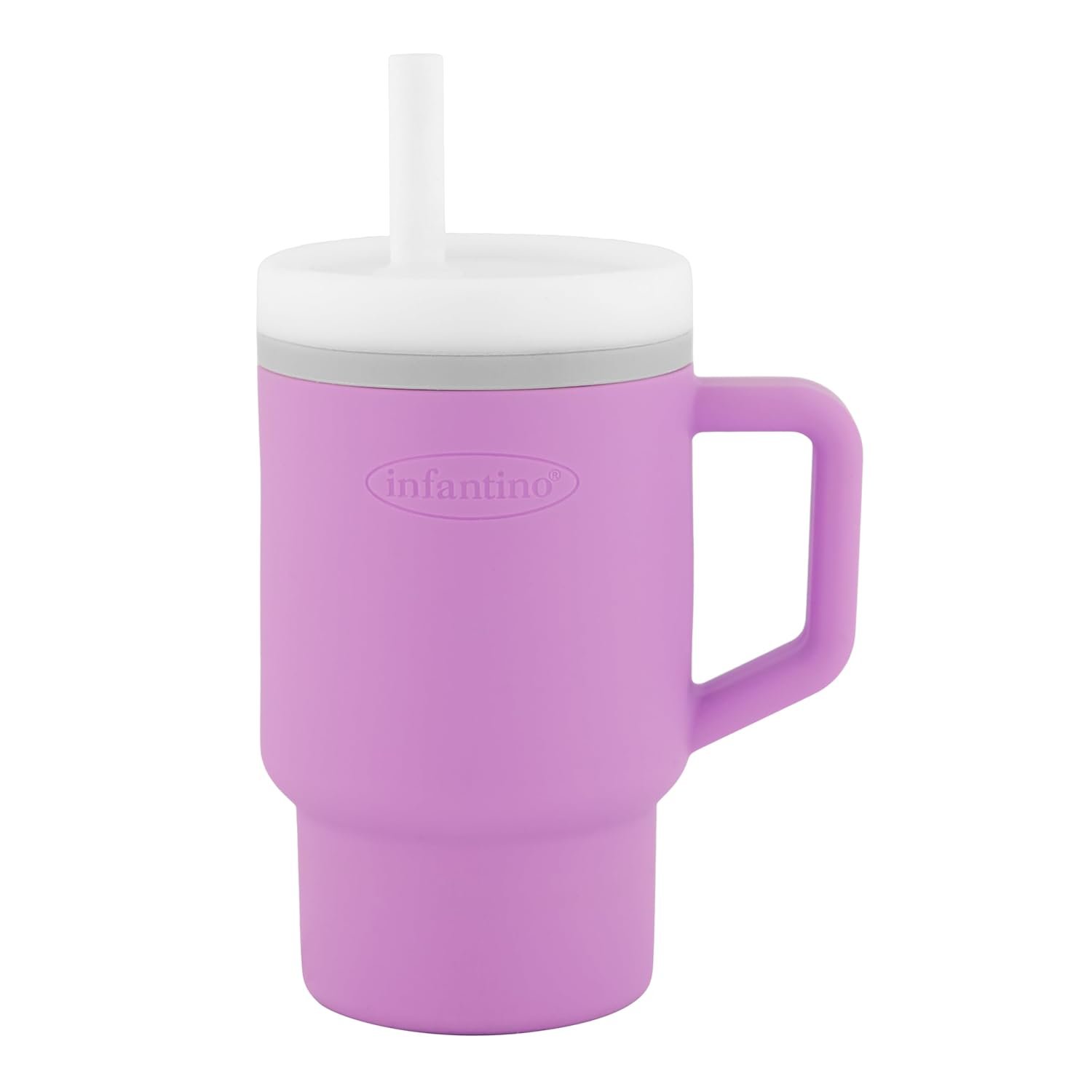 Infantino My 1st Tumbler, 9 Oz. Silicone Sippy Cup with Straw & Handle, Spill-Resistant Baby Cup for On-the-Go, BPA-Free Transition Bottle, Lilac