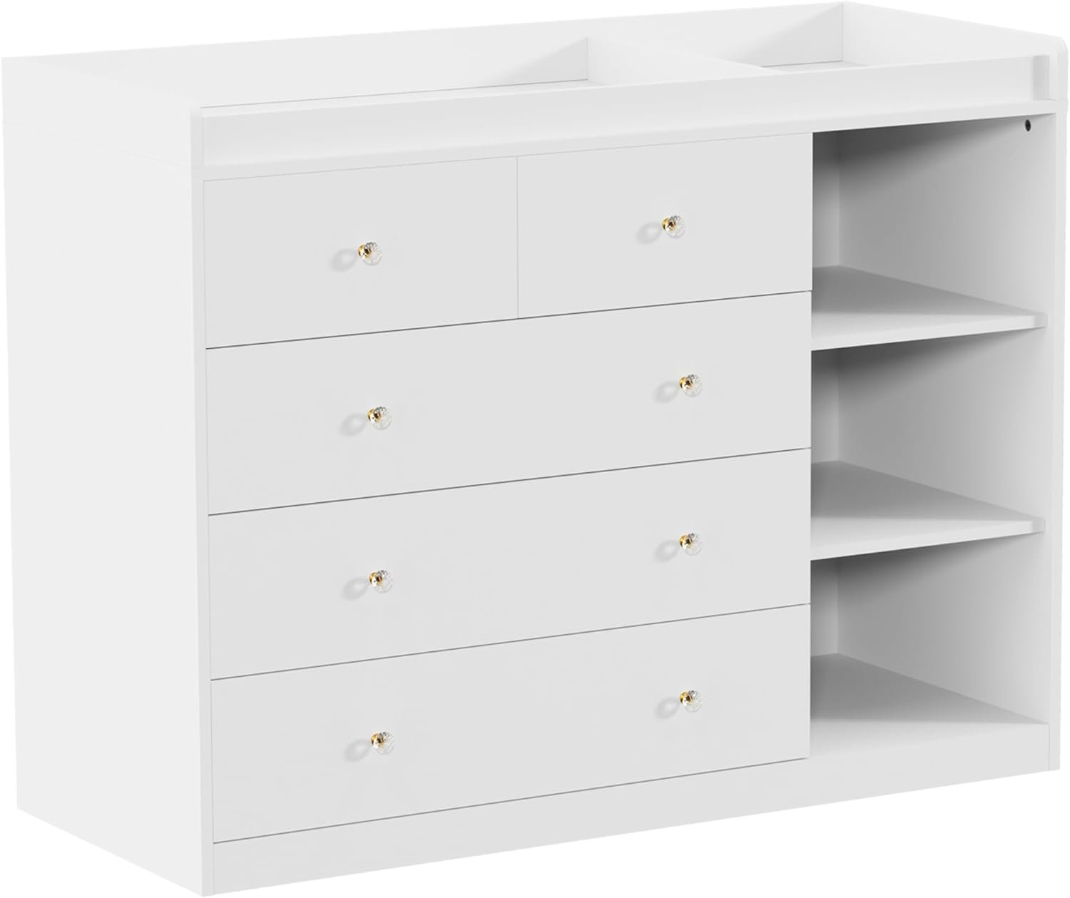 Nursery Dresser Changing Table Dresser with Changing Top Diaper Changing Station with 5 Drawers and 3 Shelves for Children’s Room，White