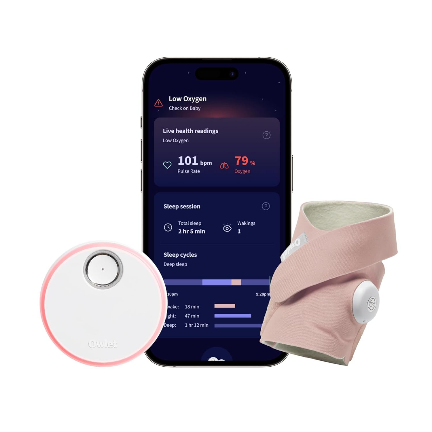 Owlet Dream Sock – Smart Wearable Baby Monitor, Infant SpO2 Monitor Tracks Heart Rate & Oxygen – Parents Receive Alerts, Sleep & Health Insights via App – Dusty Rose