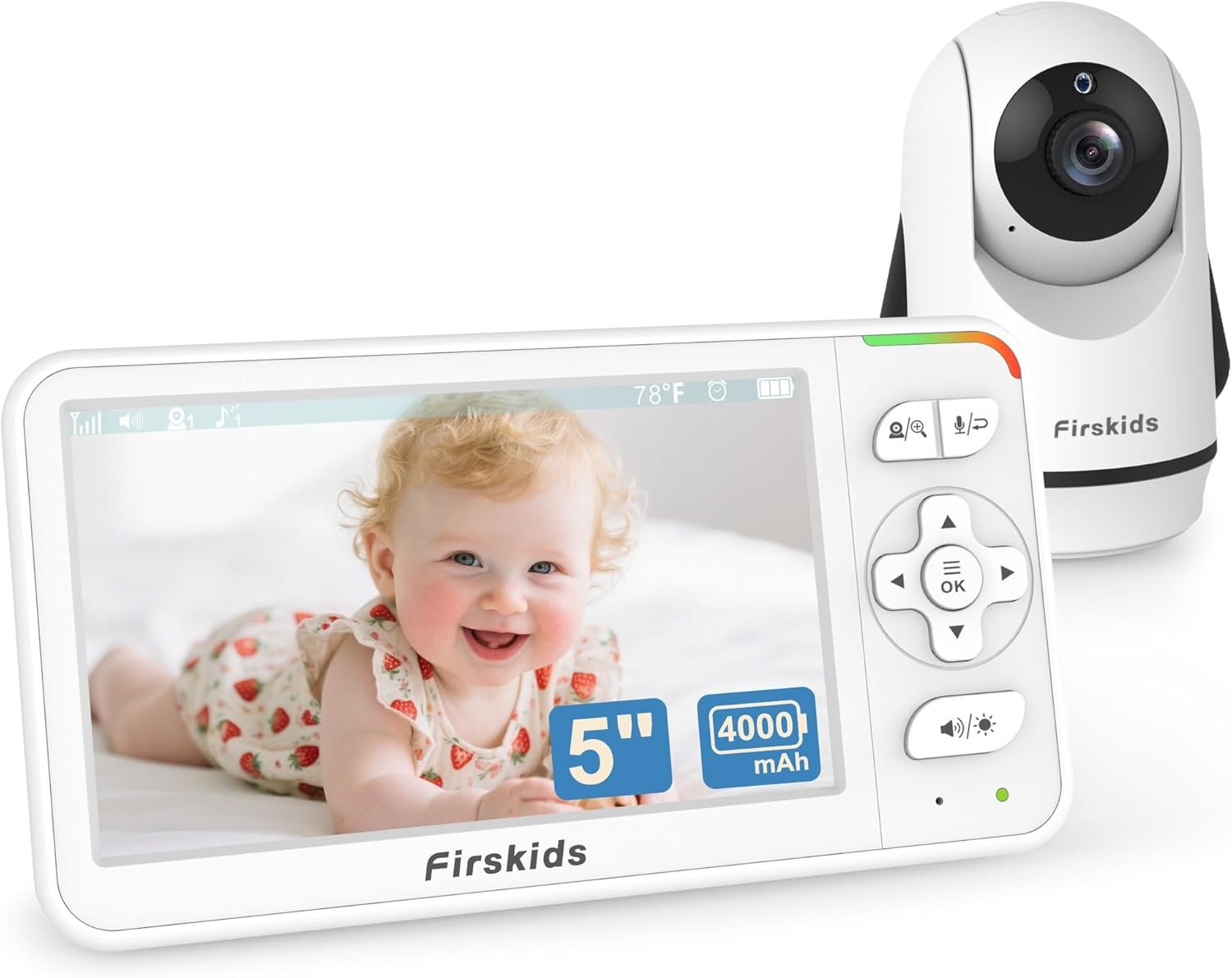 5″ Baby Monitor with Camera and Audio, No WiFi Travel Baby Monitor, Pan Tilt Zoom Baby Camera Monitor with 2-Way Talk, 32H Battery, Room Temp Sensor, IR Night Vision, ECO Mode,1000ft Range