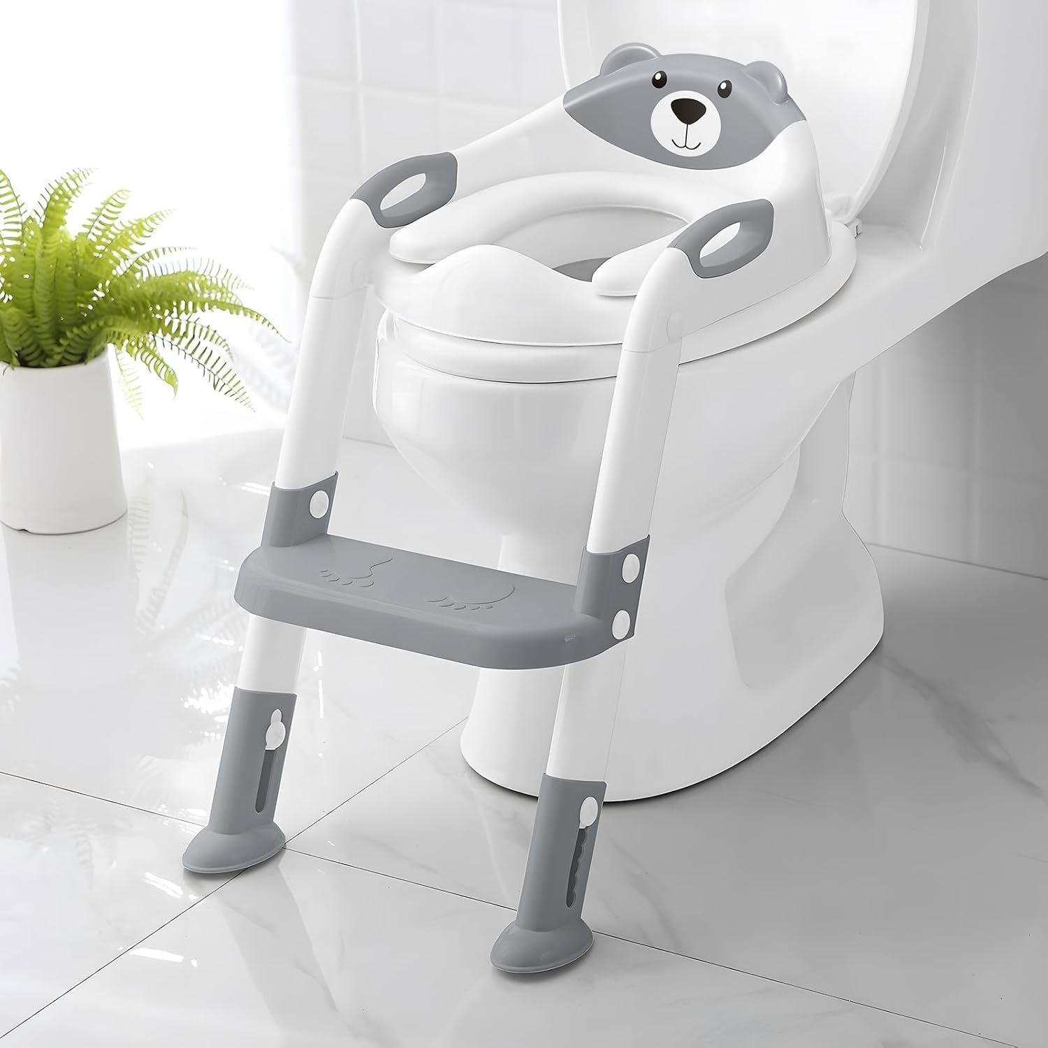 Potty Training Seat ，SKYROKU Potty Training Toilet with Step Stool Ladder, for Kids Boys Girls Toddlers – Comfortable Safe Potty Seat with Anti-Slip Pads Ladder （8838-Grey）