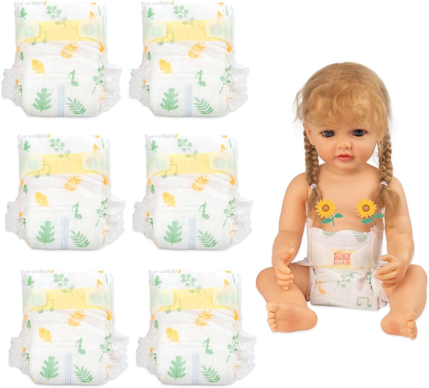 6 Pieces Sets Reborn Baby Doll Clothes Diapers Reusable for 18-22 Inch Reborn Baby Dolls Accessories Girls Boys Diapers
