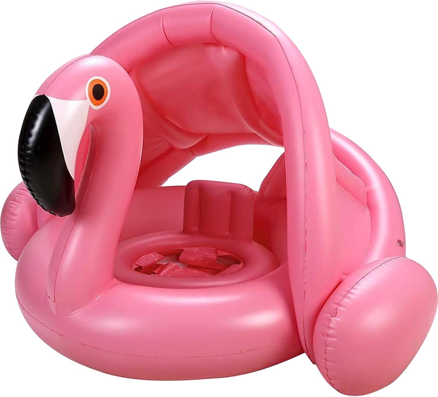 Flamingo Baby Float with Canopy UPF 50+,Baby Pool Float with Adjustable Sunshade, Inflatable Toddler Pool Floaties, Baby Swim Float with Back Holder for 8-36 Months Infant Girls Boys Summer Essentials