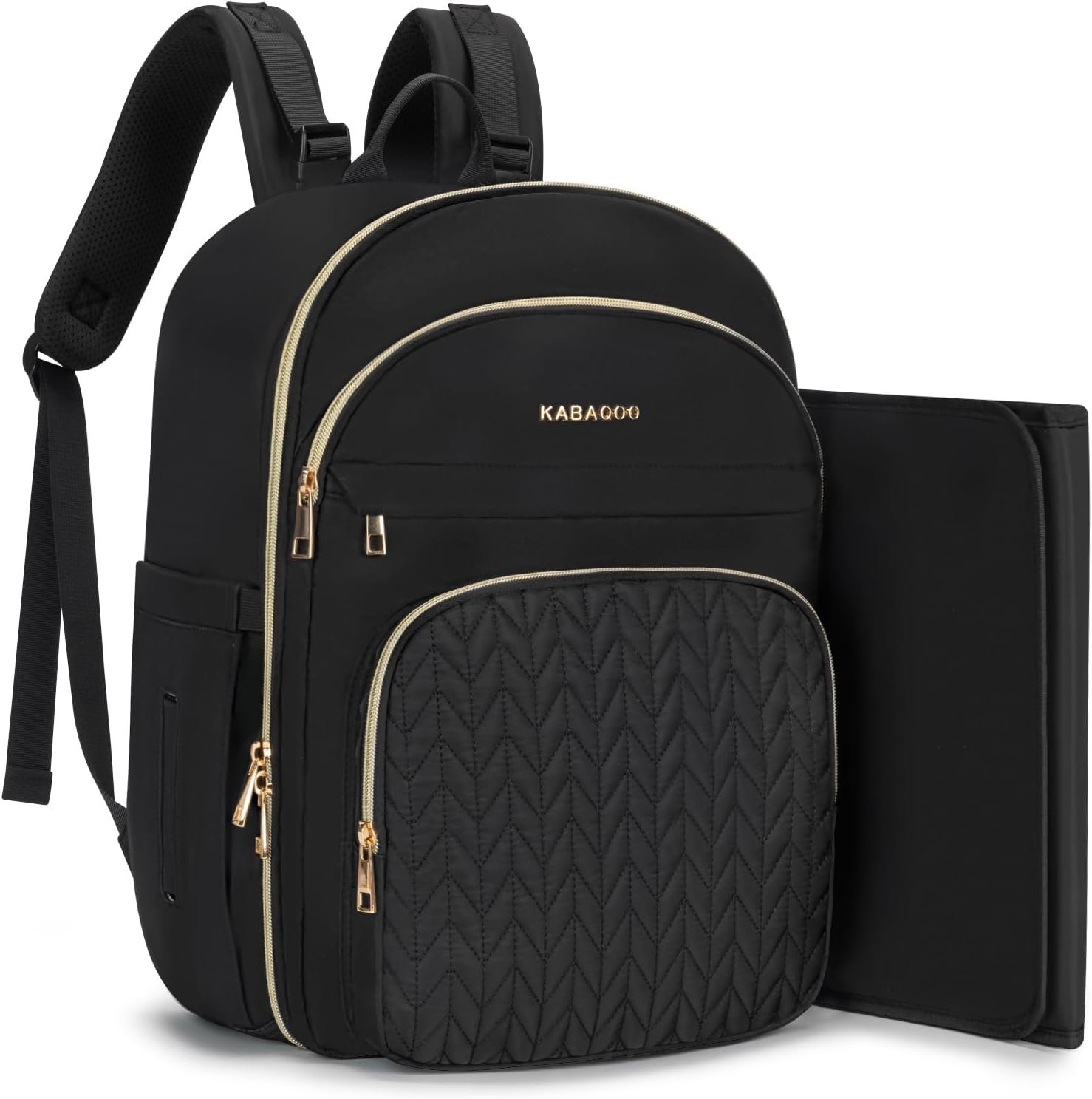 KABAQOO Baby Diaper Bag Backpack, Waterproof Diaper Backpack for Mom & Dad with Changing Pad, Insulated Pockets and Stroller Straps, Baby Shower Gifts for Girls & Boys, Black