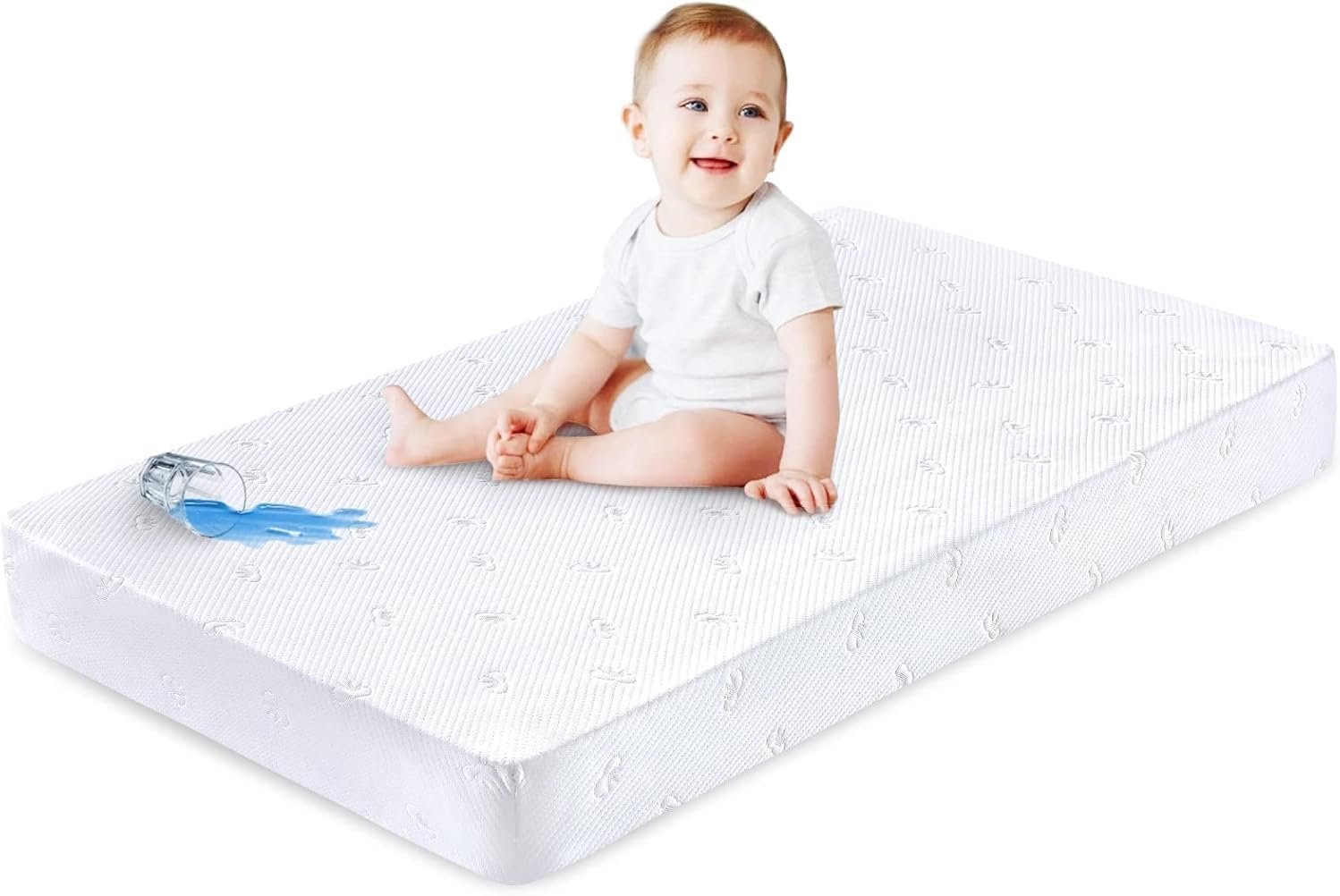 Crib Mattress Protector Sheets Fitted Waterproof Crib Mattress Pad Cover, Noiseless & Machine Wash 100% Absorbent Crib/Toddler Mattress Protector Sheet Quilted, White, 52″ x 28″ x 8.6″
