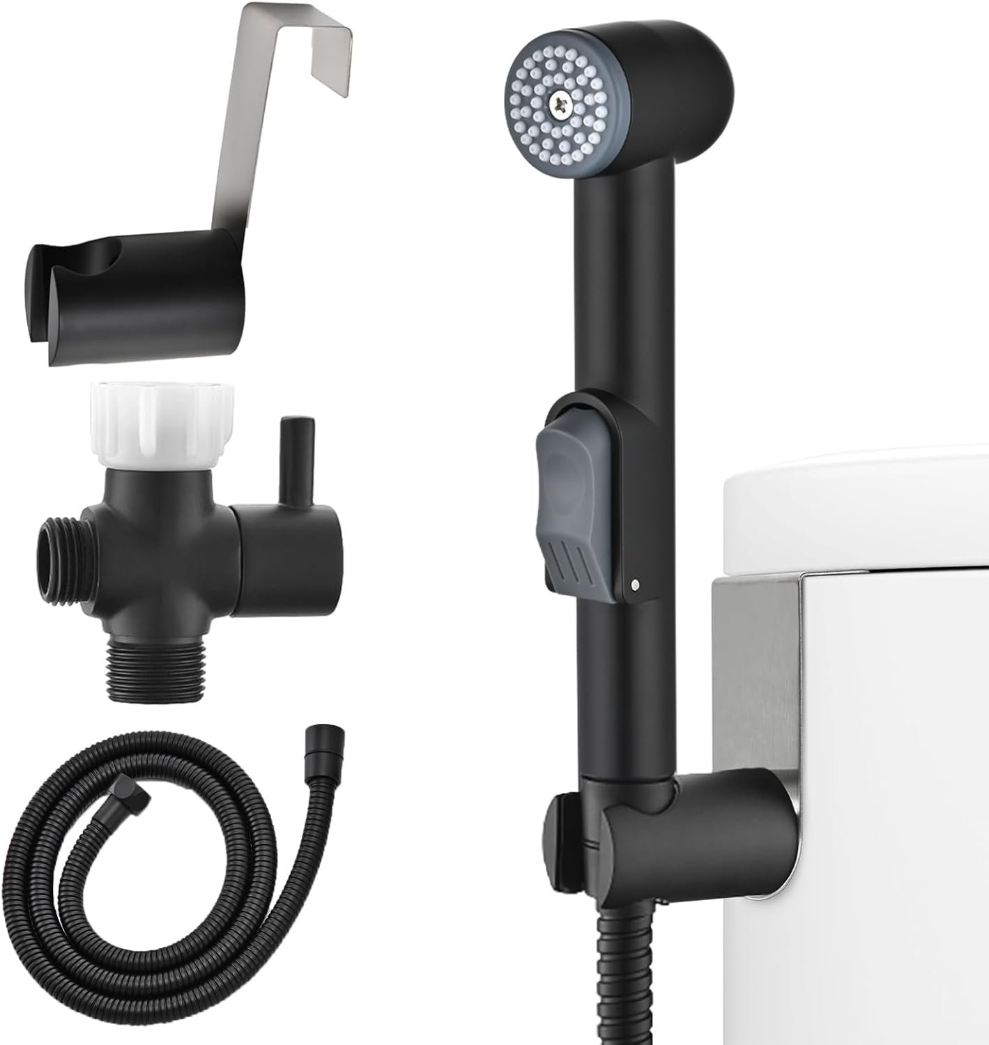 Matte Black Handheld Bidet Sprayer for Toilet – Durable ABS Bathroom Jet for Feminine Hygiene, Baby Cloth Diaper Washer & Pet Bathing – Lightweight Attachment with Hose, Easy DIY Installation