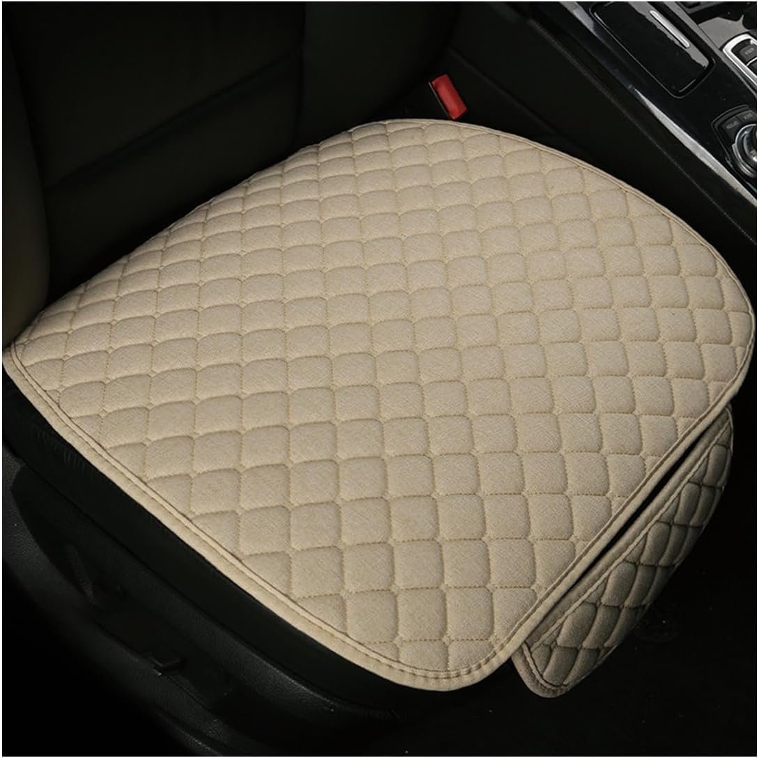 povtii Car Seat Bottom Cover Pad, Breathable Auto Front Seat Protector with Storage Pocket, Comfortable Seat Bottom Cushion Mat for Most Vehicle, Universal Interior Car Accessories (Beige)