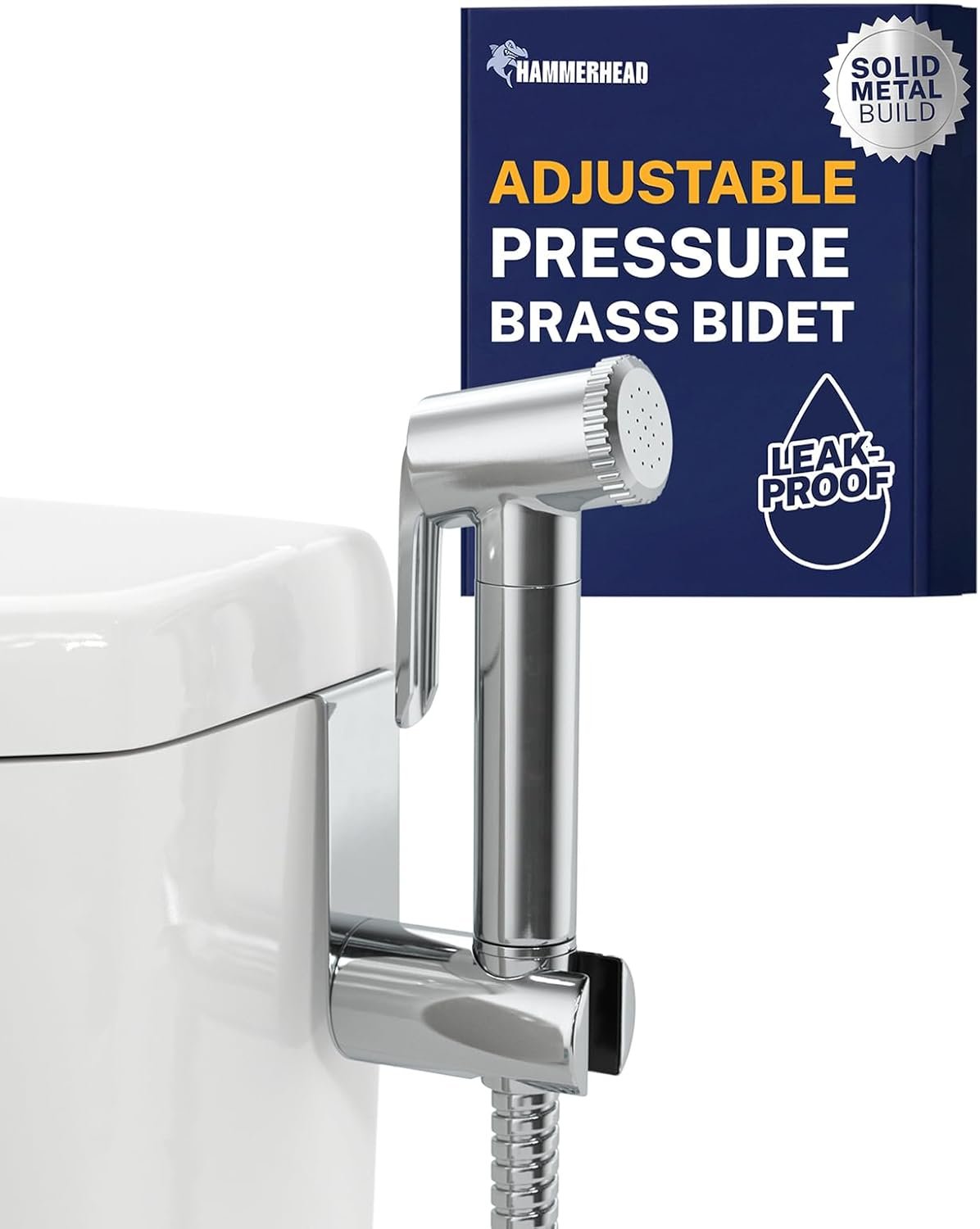HammerHead Showers Solid Metal Adjustable Pressure Handheld Bidet Sprayer for Toilet, Handheld Bidet Attachment with 47-Inch Hose and Leak-Proof T-Valve, Jet Spray for Toilet, Muslim Shower, Chrome