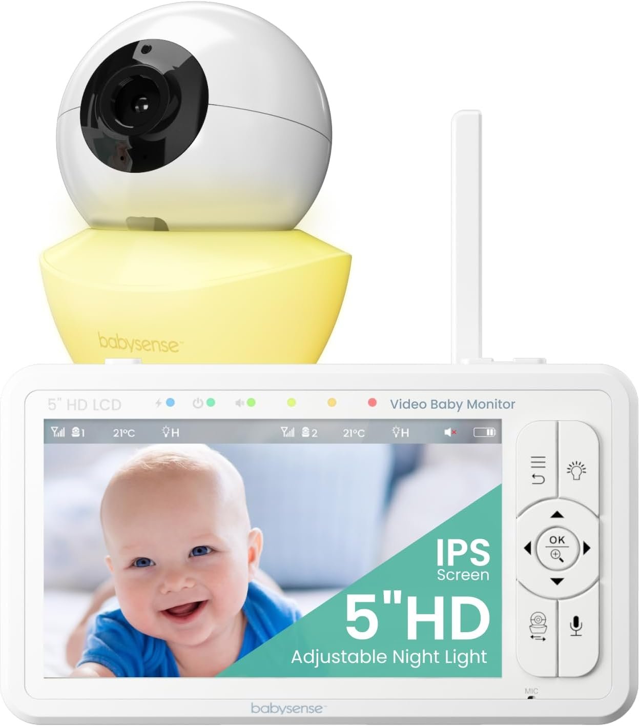 Babysense HD 5″ Video Baby Monitor with Camera and Audio, No WiFi/App, Secure Closed-Loop, Night Vision, Pan-Tilt-Zoom, VOX Audio Alerts, White Noise & Lullabies, Up to 1000 ft Range, 20-Hour Battery