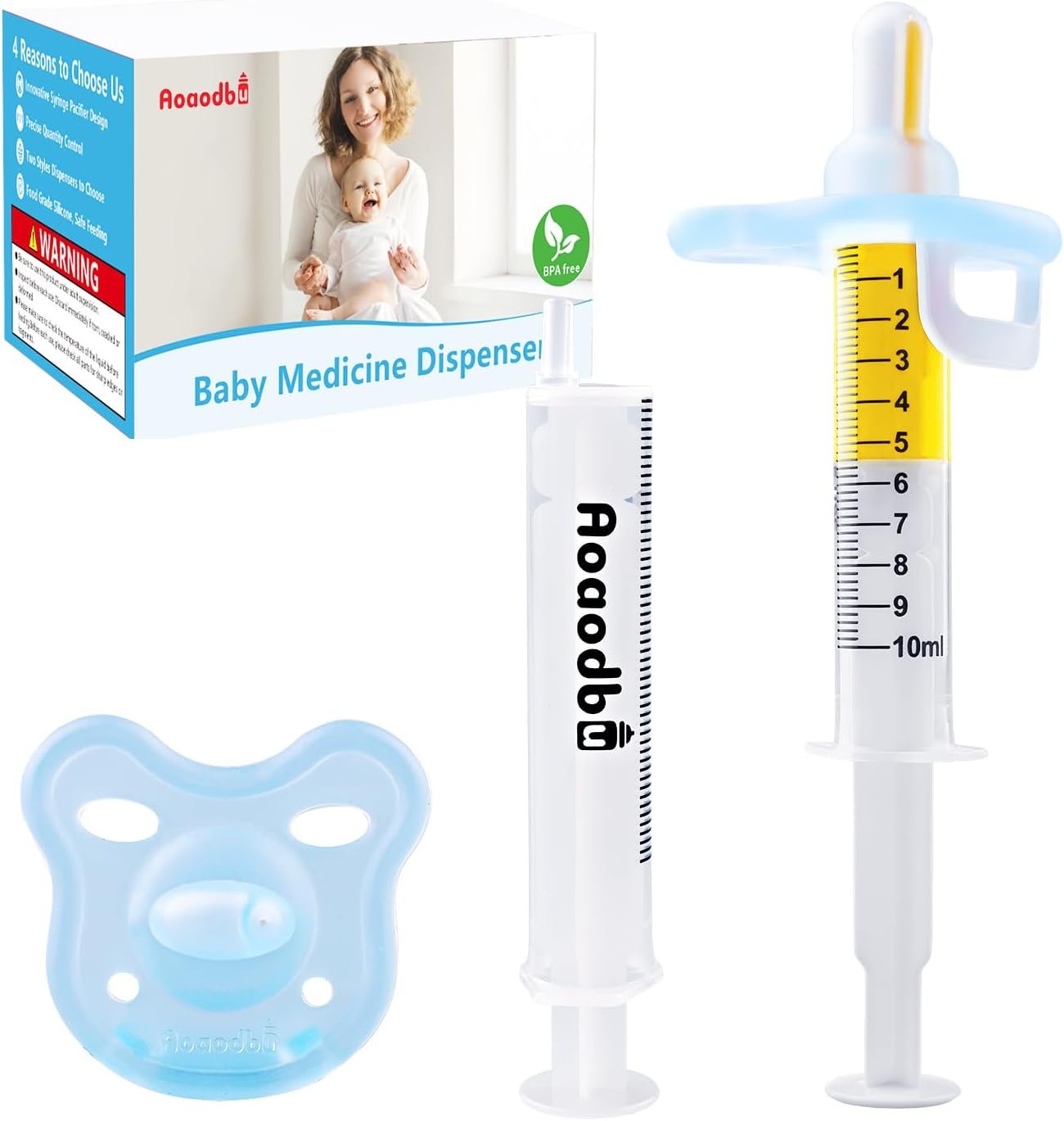Baby Medicine Dispenser, Baby Medicine Syringe, 0 months and up Baby Pacifiers, 100% Silicone Pacifiers, BPA-Free (Blue)